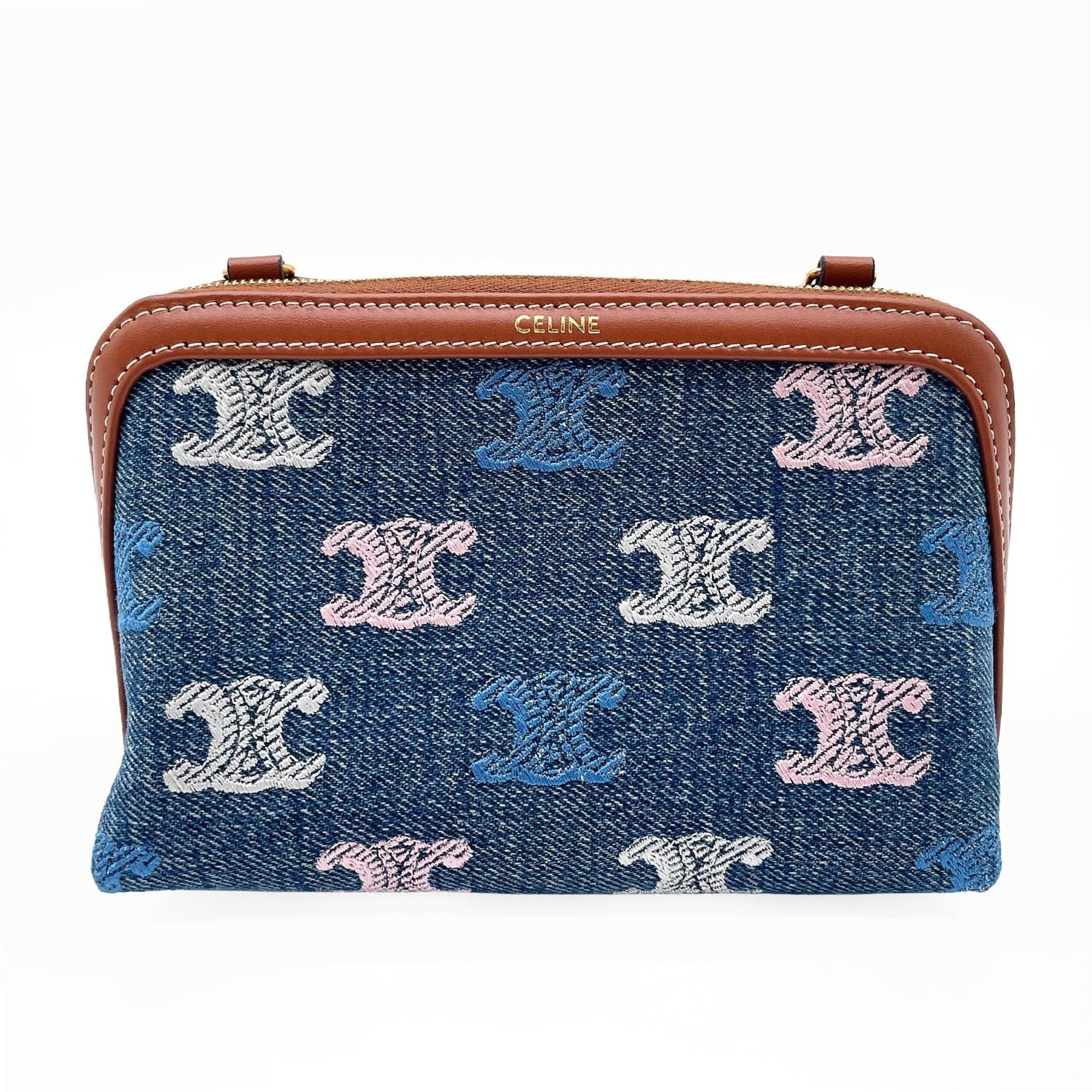 Celine Blue Brown Multi-Color Denim Clutch Bag (Pre-Owned)