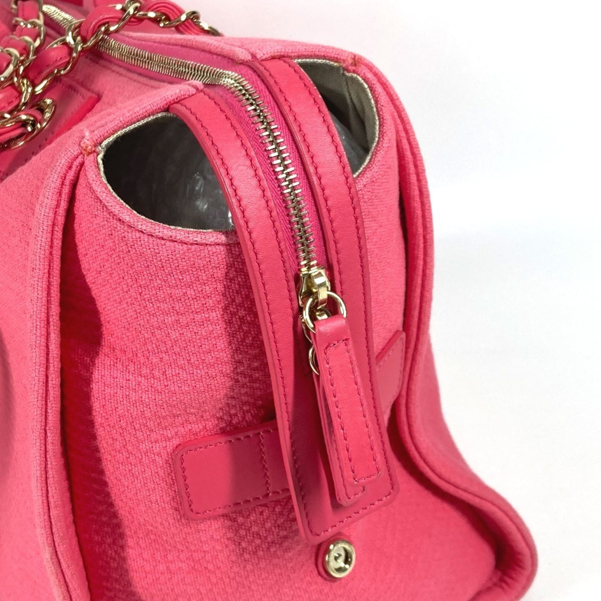 Chanel Pink Canvas Boston Bag Handbag Shoulder Bag (Pre-Owned)