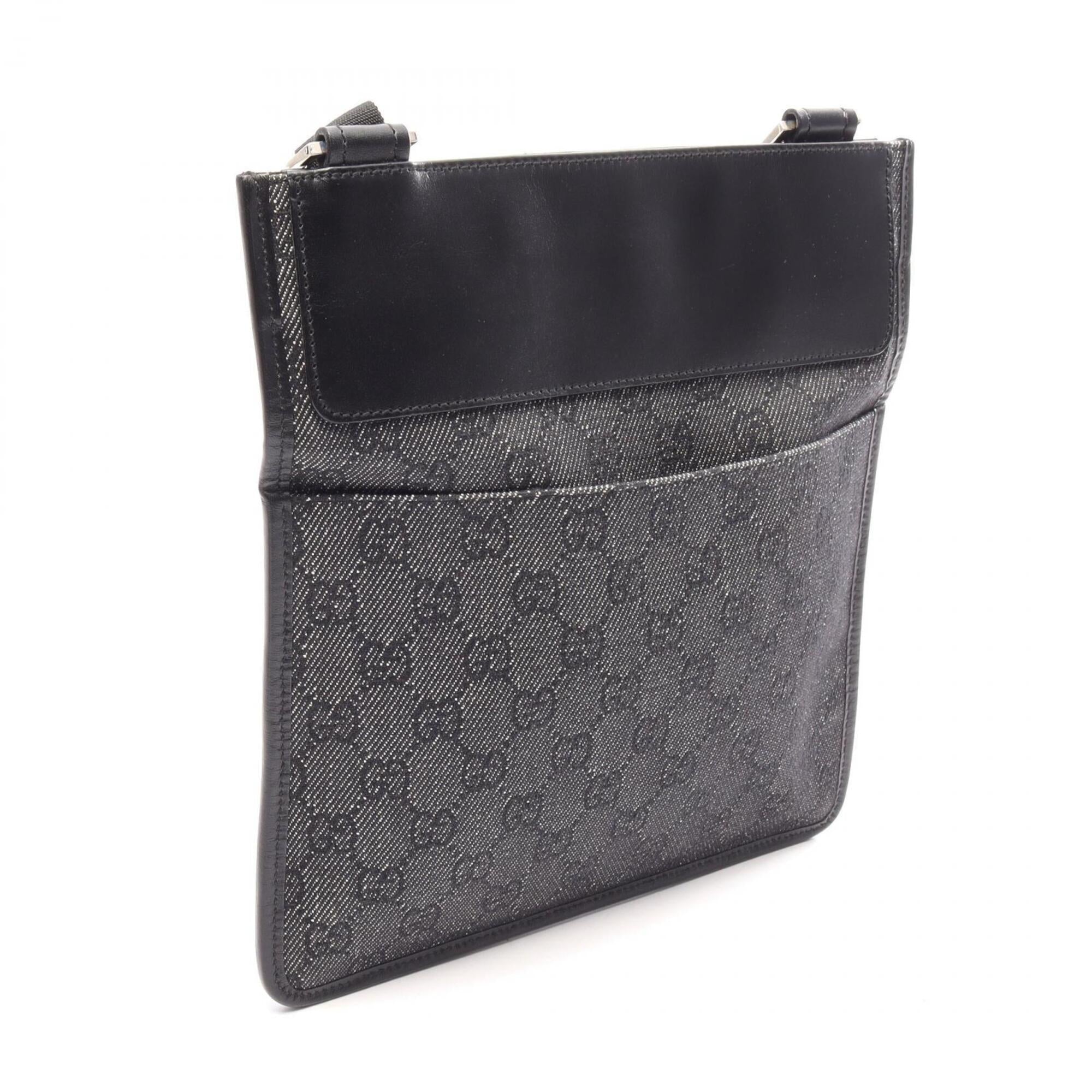Gucci Black Gg Canvas Leather Handbag Shoulder Bag (Pre-Owned)