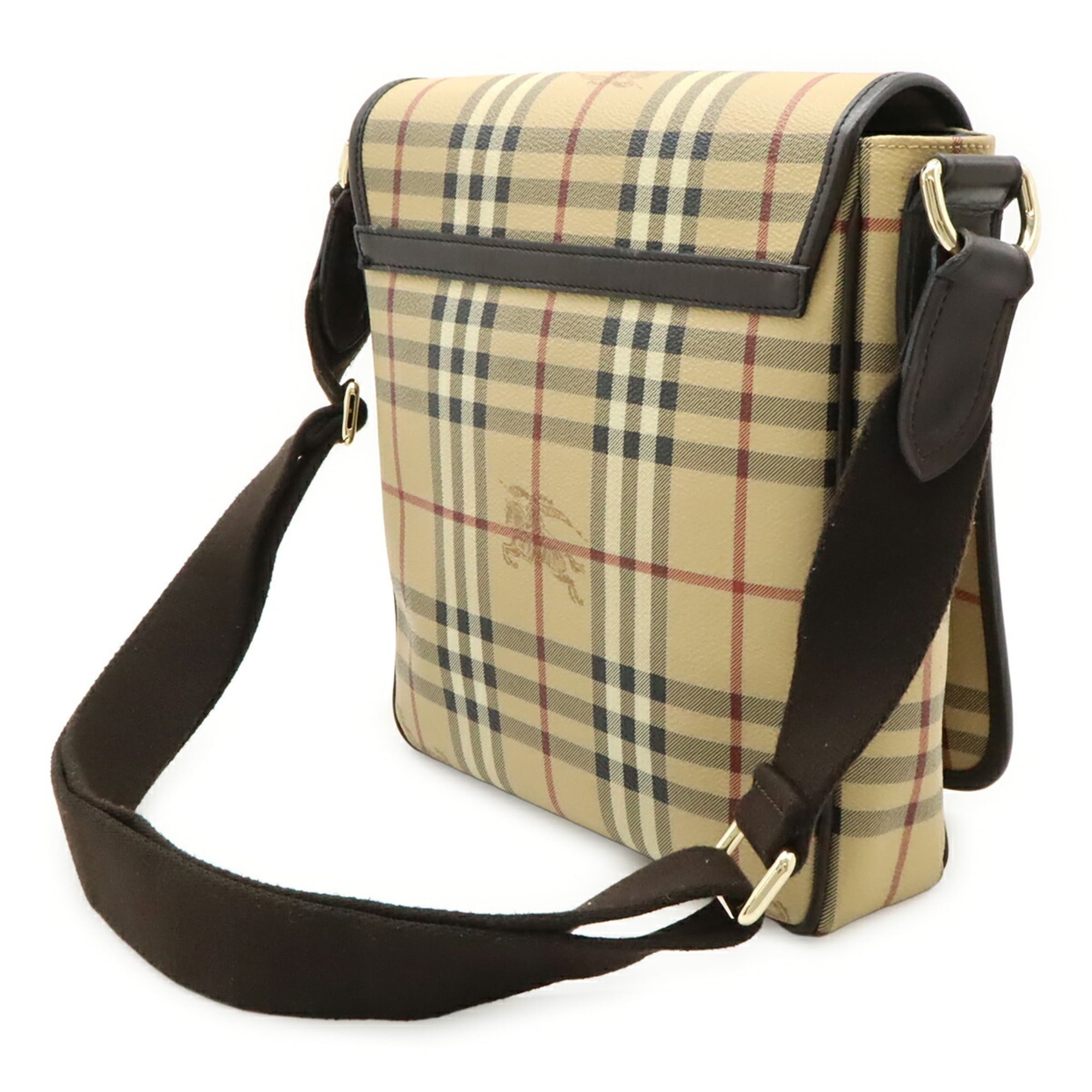 Burberry Beige Bordeaux Dark Brown Coated Canvas Leather Handbag Shoulder Bag (Pre-Owned)