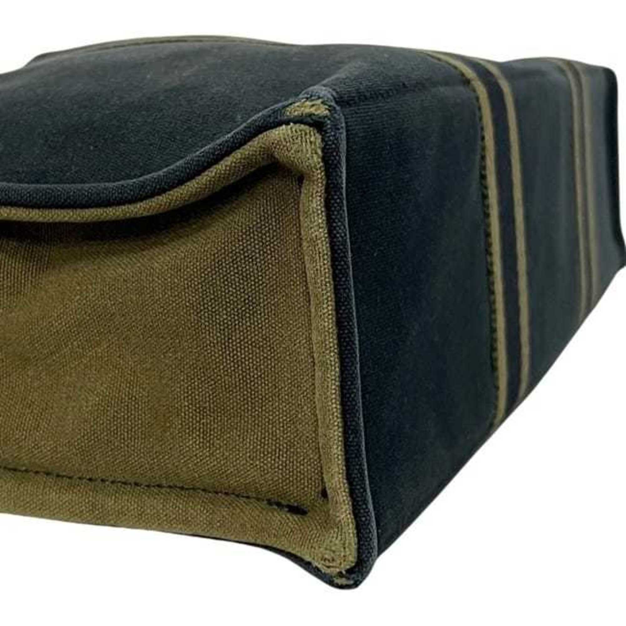 Hermes Green Khaki Navy Canvas Tote Bag (Pre-Owned)