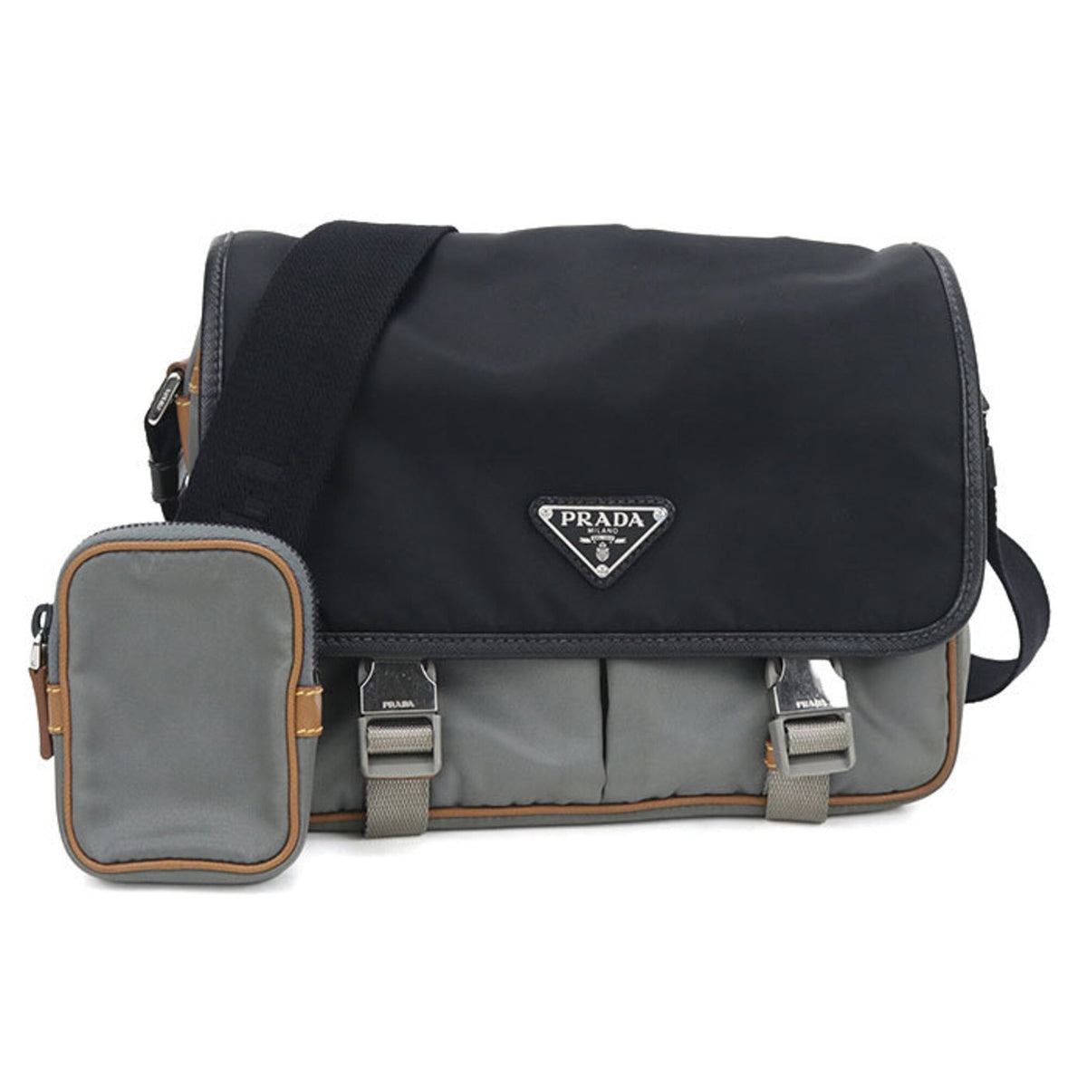 Prada Gray Nylon Shoulder Bag (Pre-Owned)