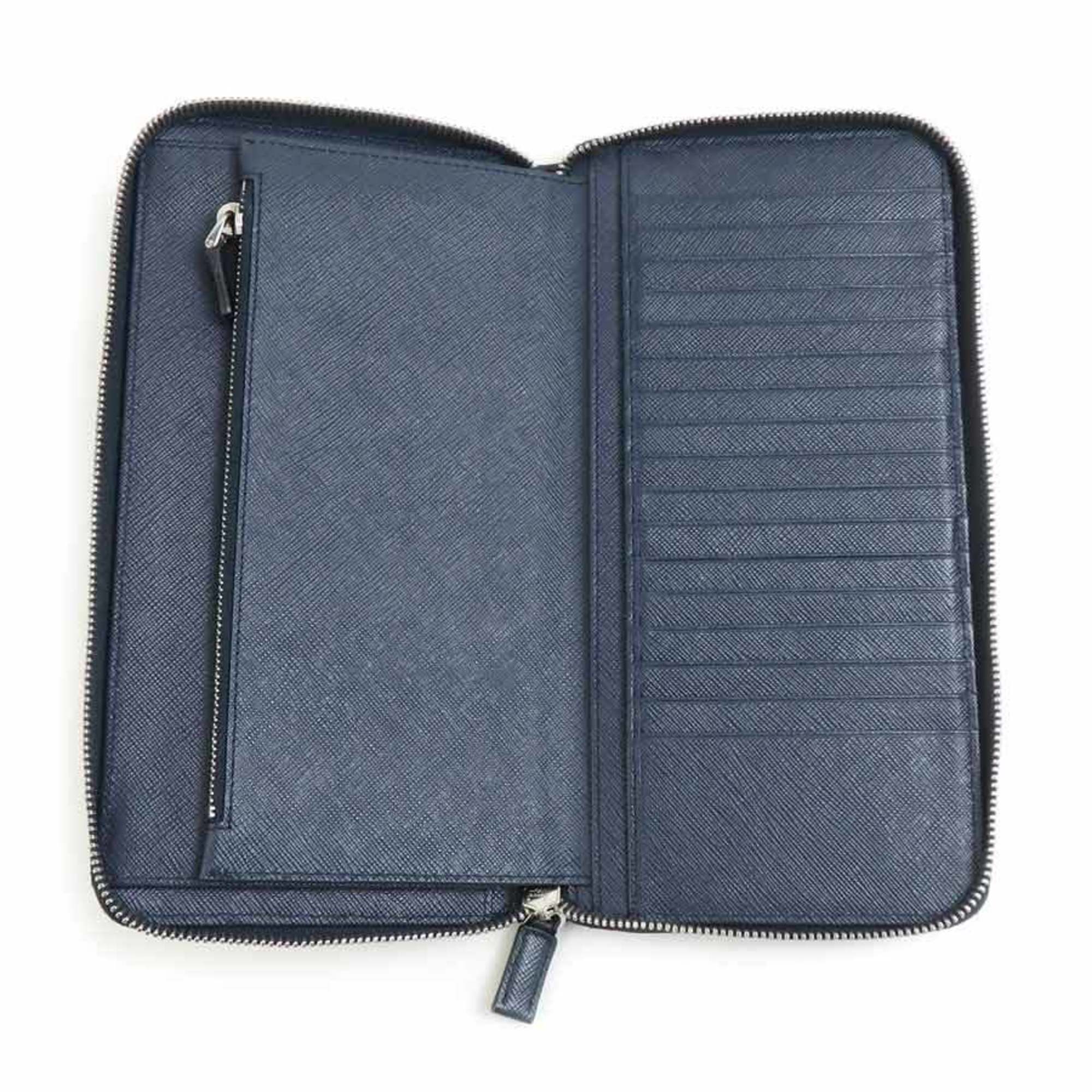 Prada Navy Leather Long Wallet (Bi-Fold) (Pre-Owned)