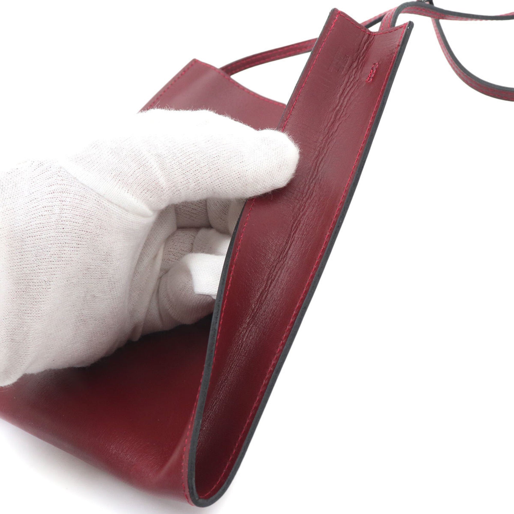 Hermes Rouge H Box Calf Leather Handbag Pochette Shoulder Bag (Pre-Owned)