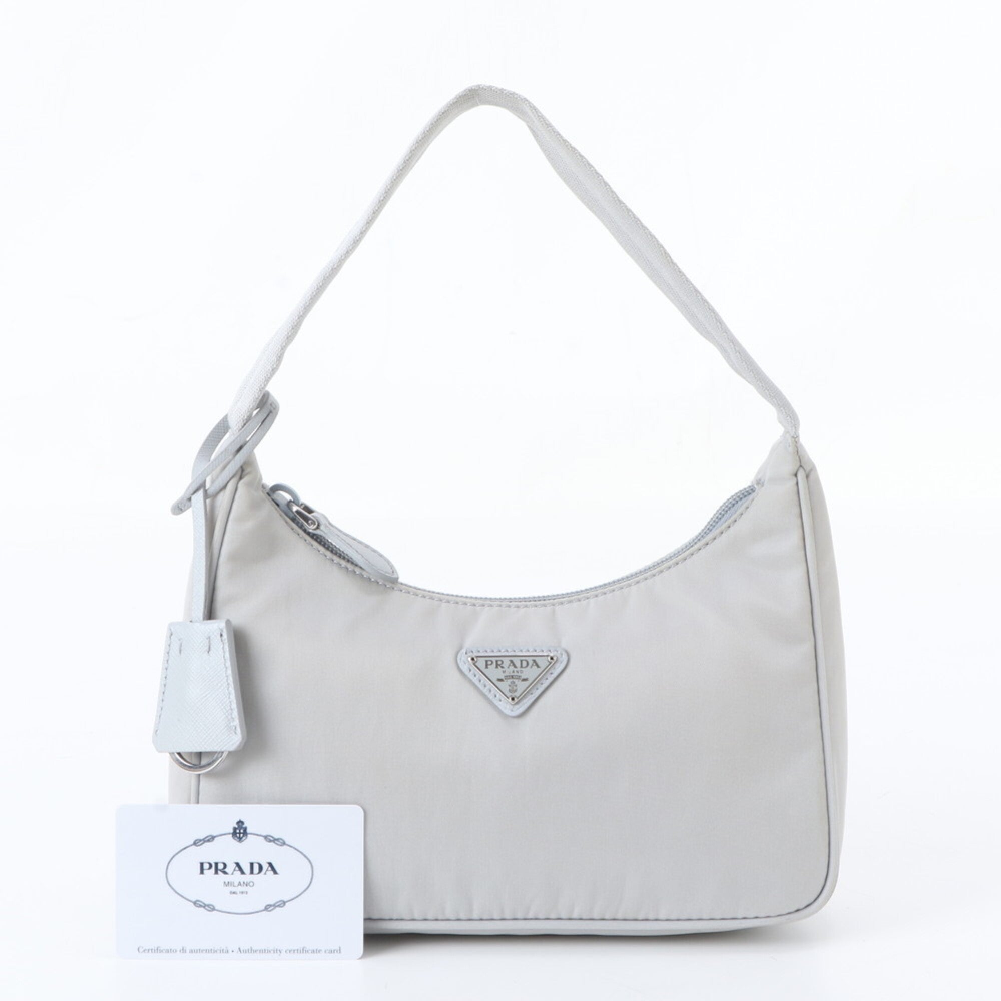 Prada Gray Nylon Leather Shoulder Bag (Pre-Owned)