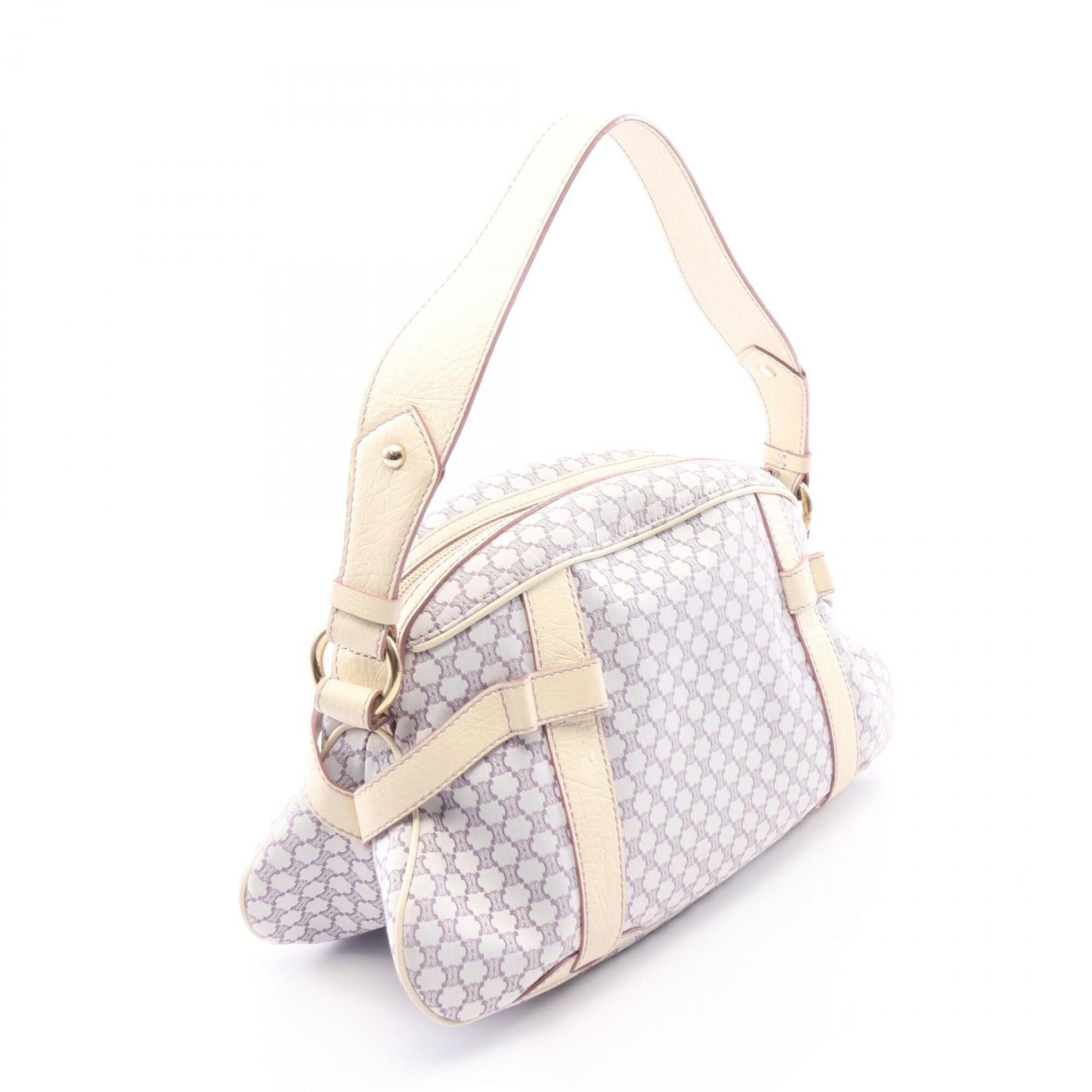 Celine Purple White Canvas Leather Handbag Shoulder Bag (Pre-Owned)
