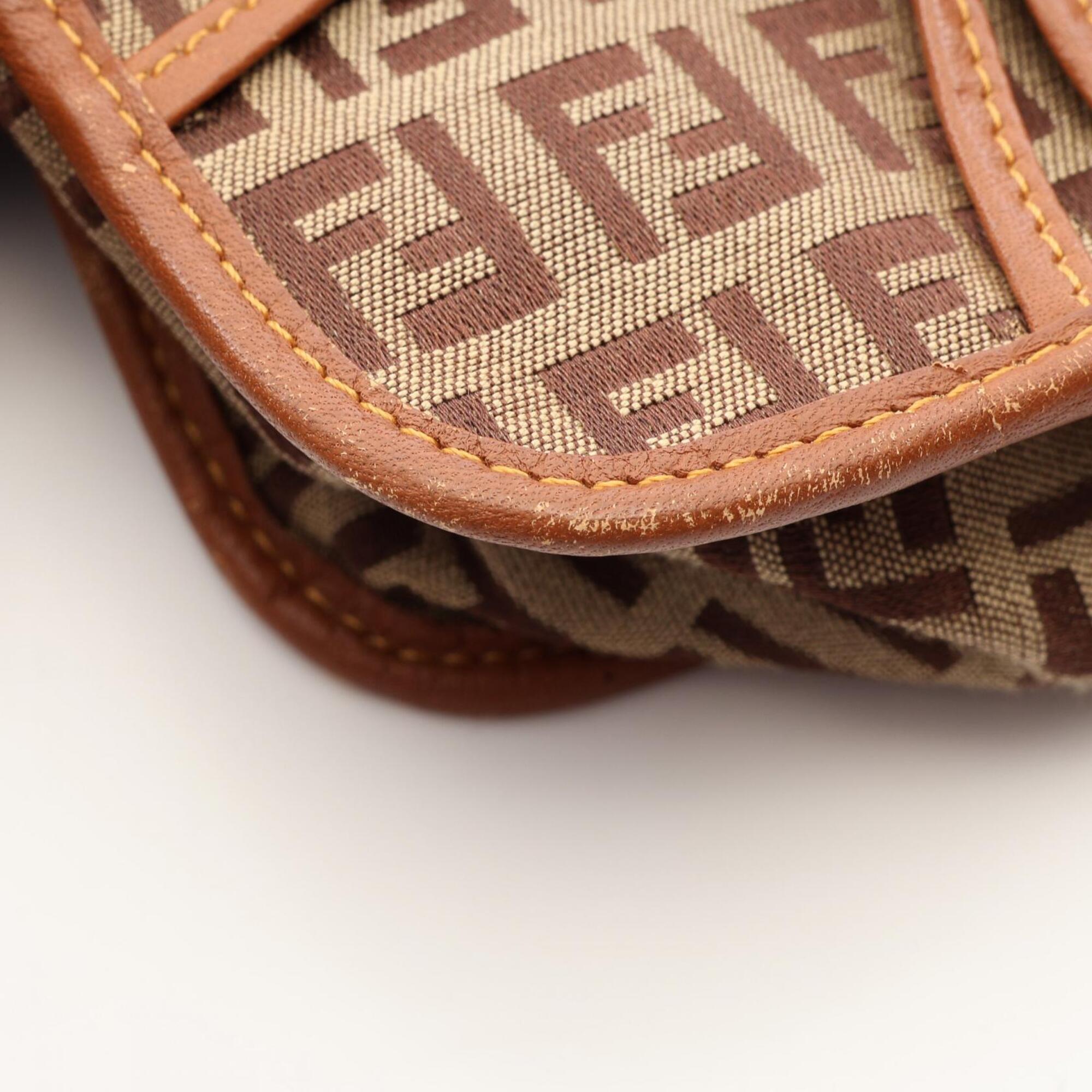 Fendi Beige Brown Canvas Leather Handbag Shoulder Bag (Pre-Owned)