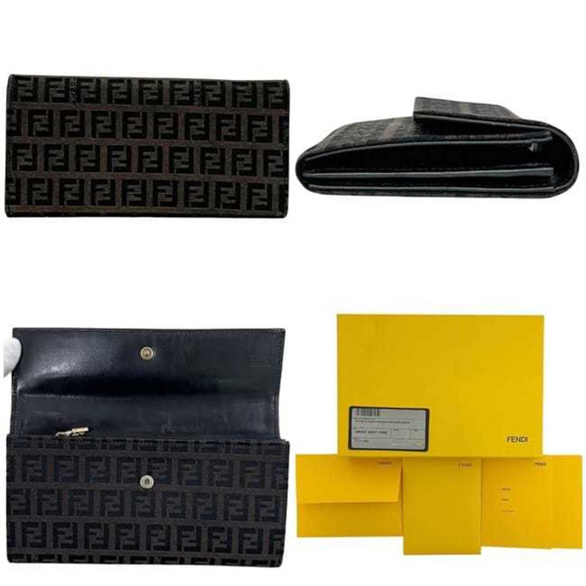 Fendi Brown Canvas Leather Long Wallet (Bi-Fold) (Pre-Owned)