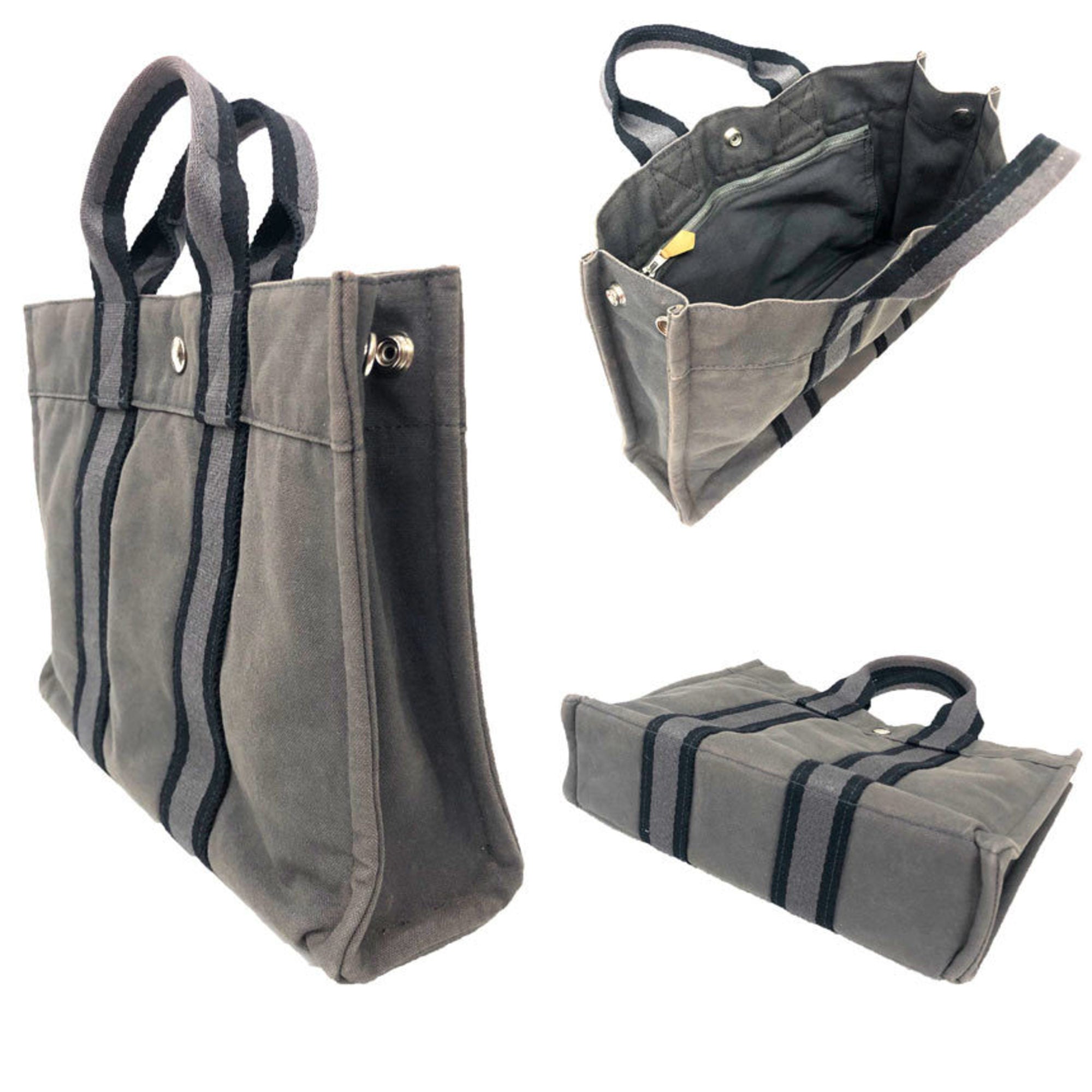 Hermes Fourre Tout Gray Canvas Tote Bag (Pre-Owned)