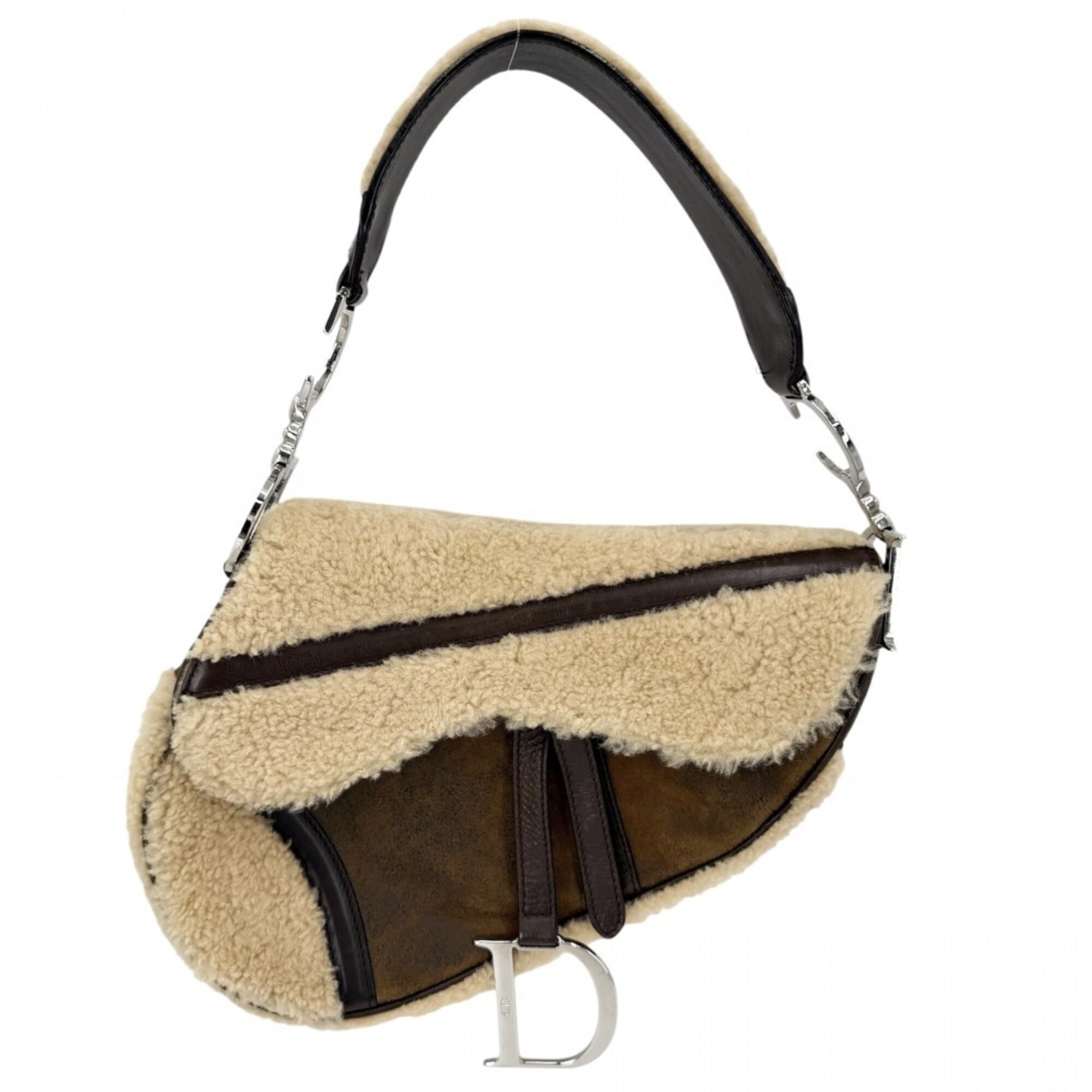 Christian Dior Beige Brown White Leather Handbag Saddle Bag (Pre-Owned)