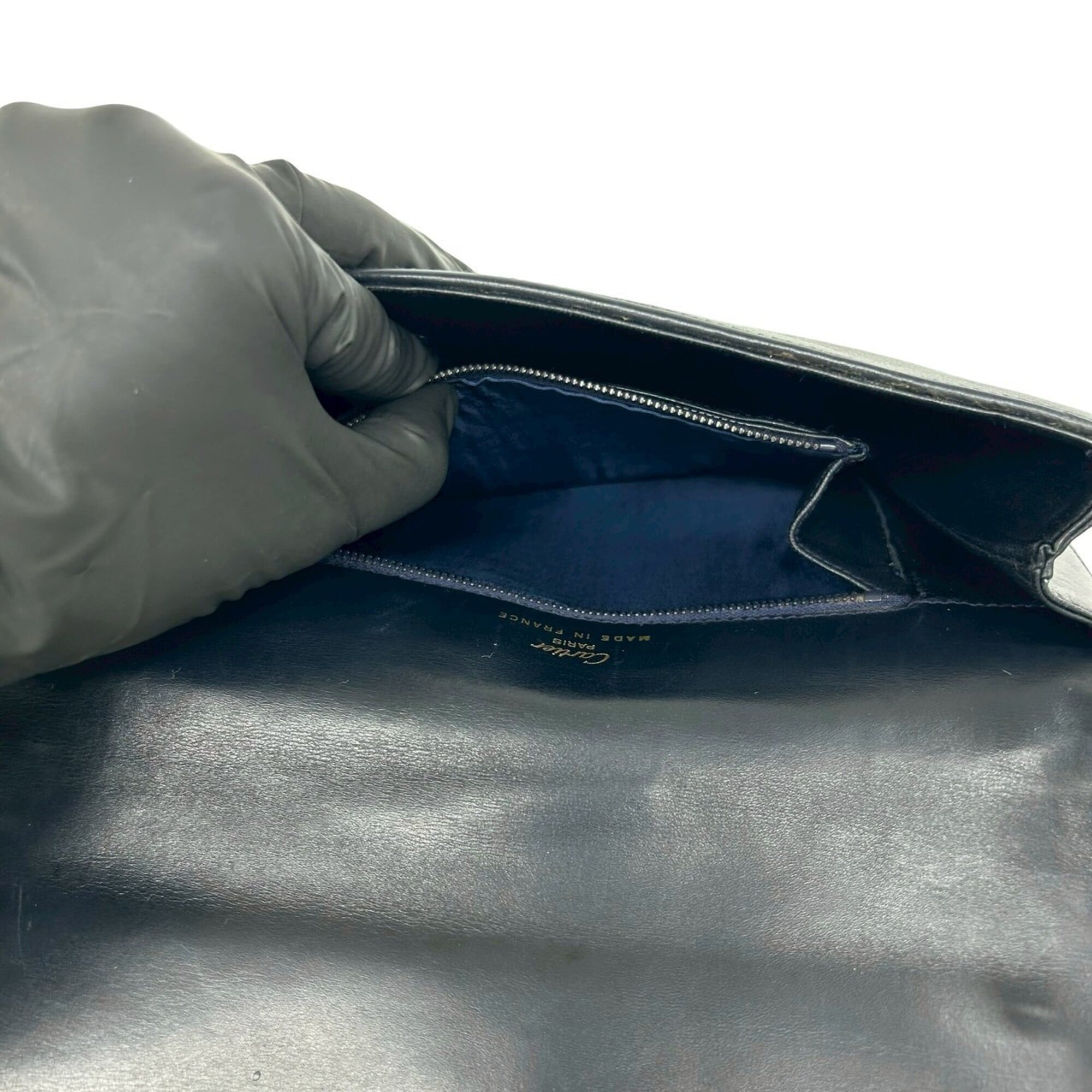 Cartier Navy Leather Pochette Shoulder Bag (Pre-Owned)