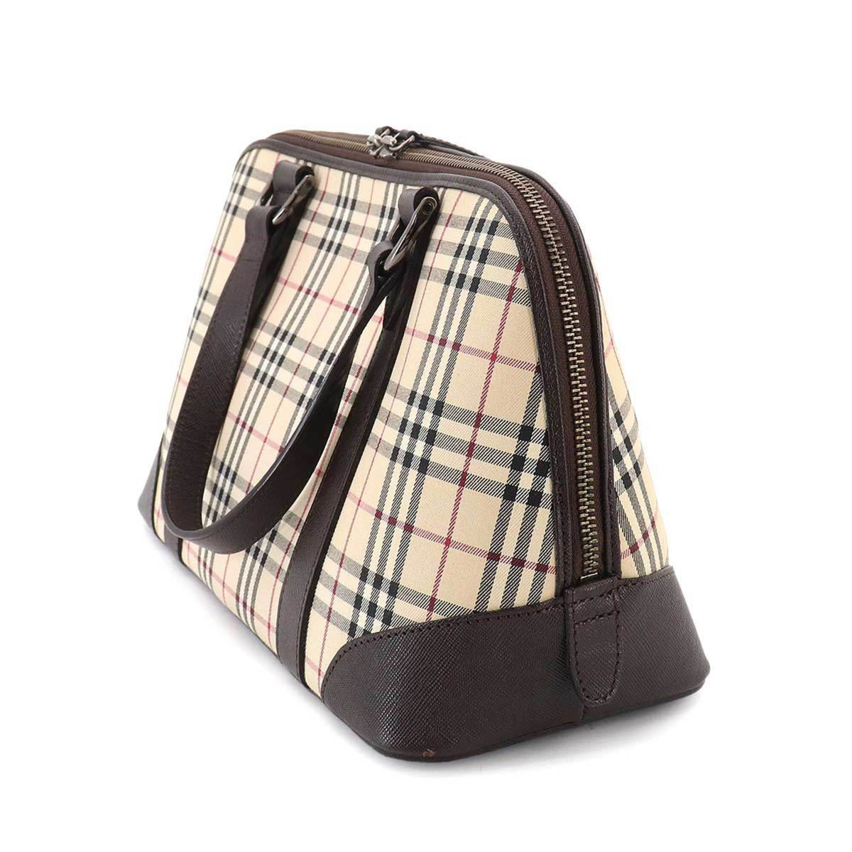 Burberry Beige Brown Canvas Leather Boston Bag Handbag (Pre-Owned)
