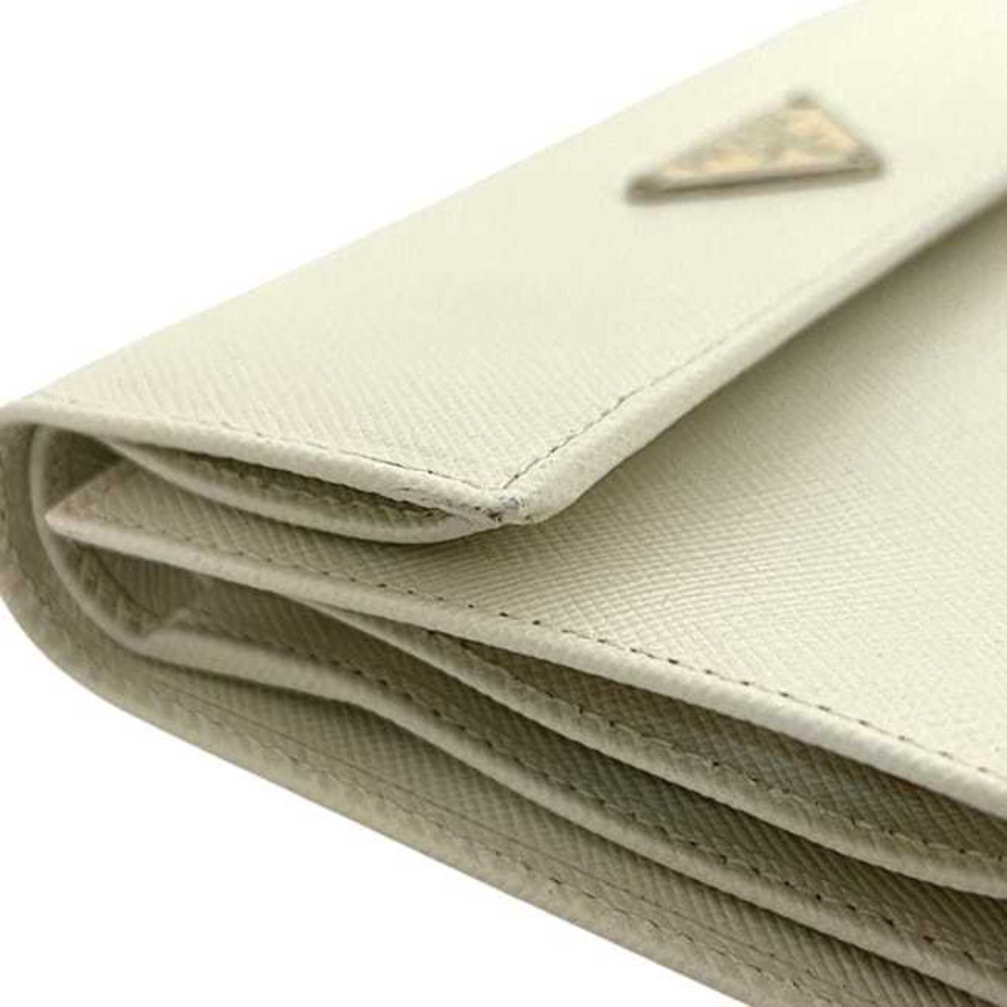 Prada Saffiano Talco White Leather Wallet (Tri-Fold) (Pre-Owned)