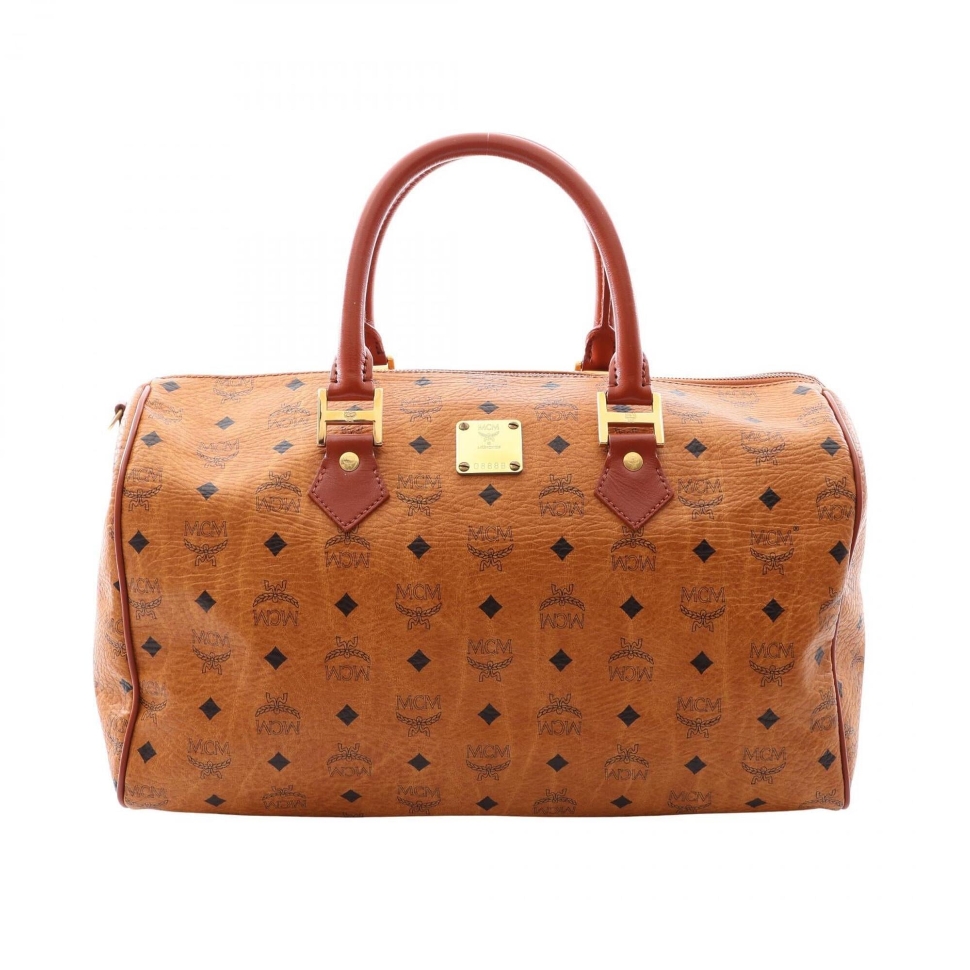 Mcm Brown Coated Canvas Leather Boston Bag Handbag (Pre-Owned)