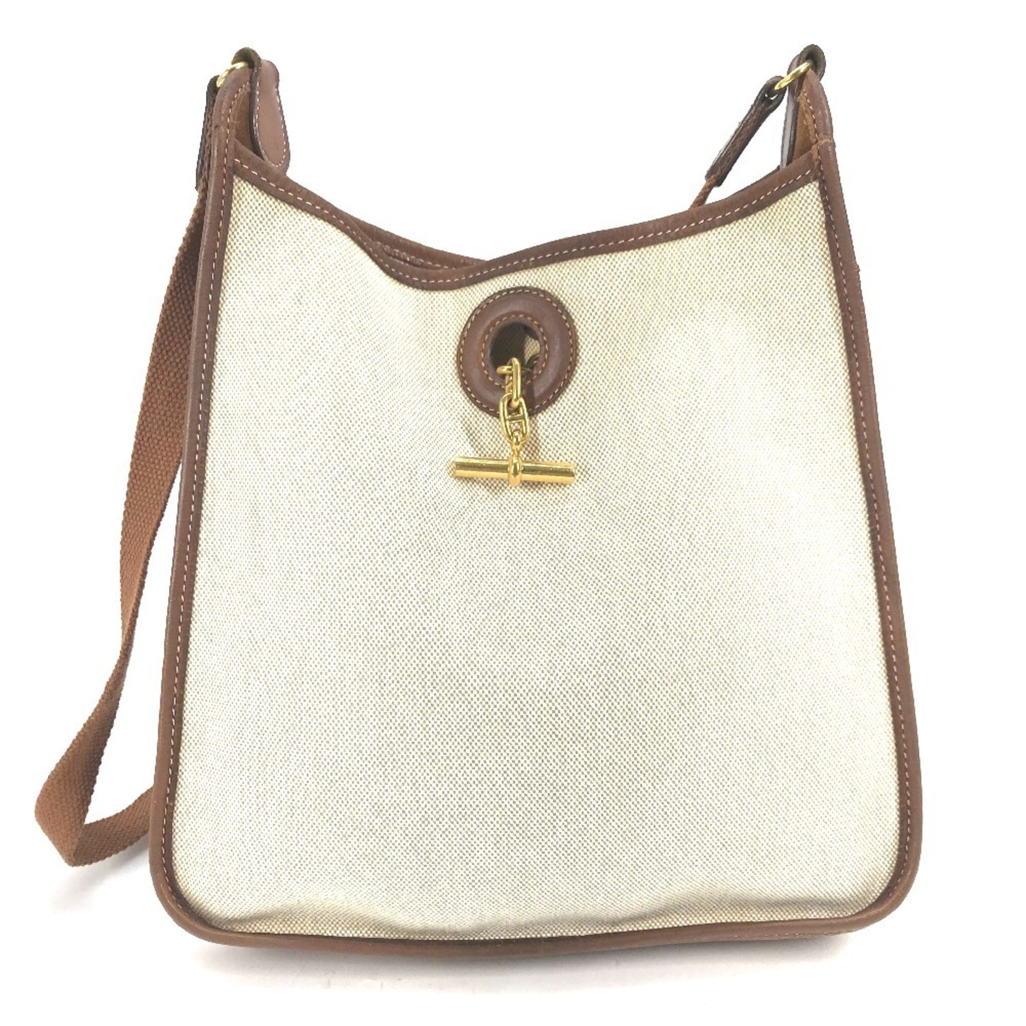 Hermes Vespa Beige Toile Officier Leather Shoulder Bag Tote Bag (Pre-Owned)