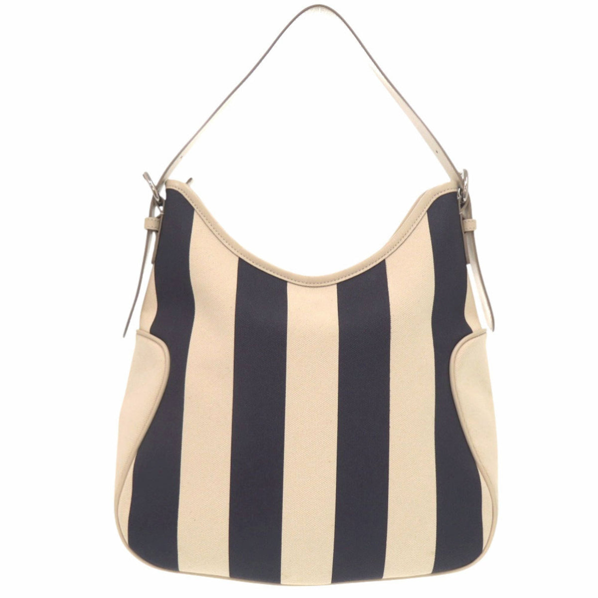 Burberry Ivory Navy Canvas Leather Shoulder Bag (Pre-Owned)