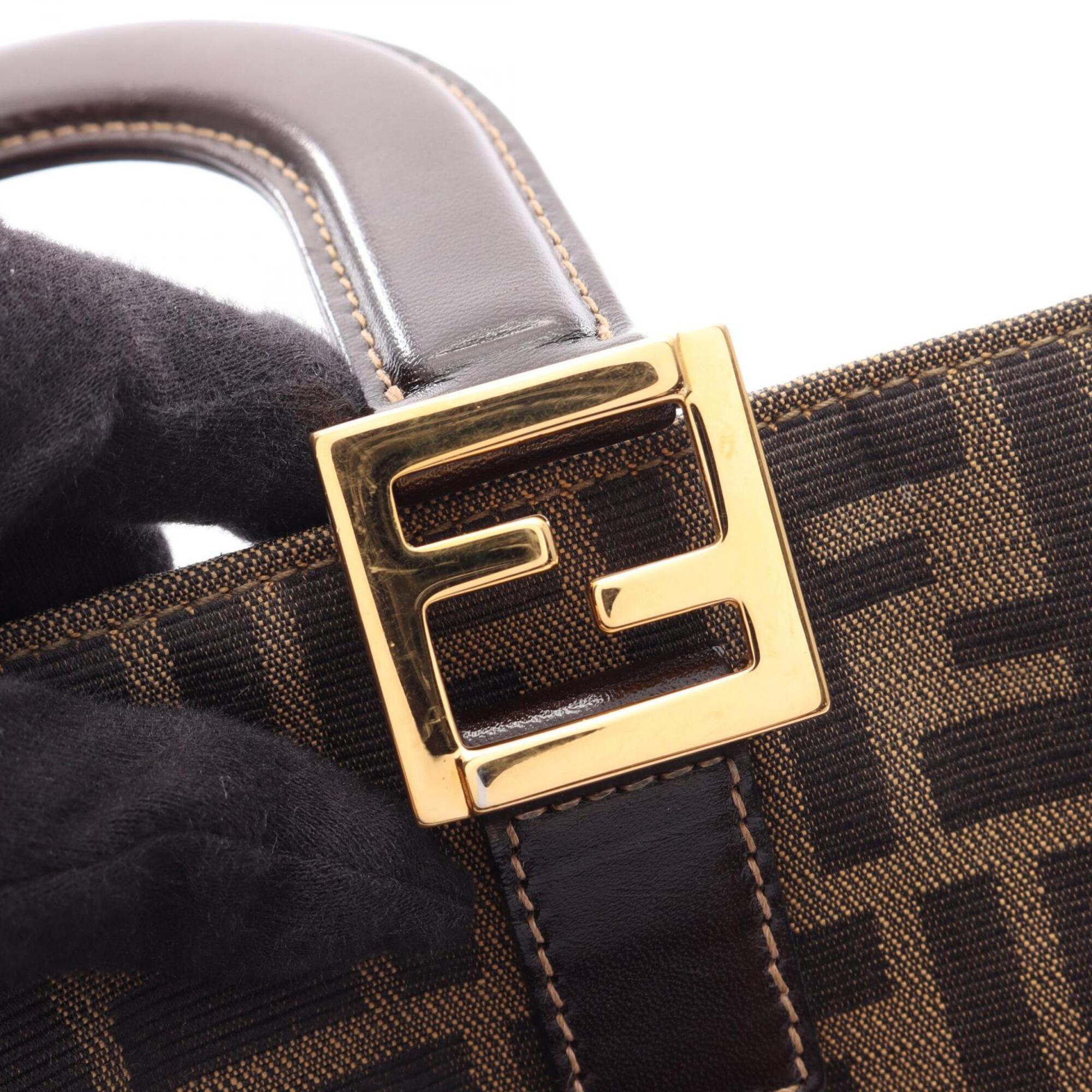 Fendi Black Brown Canvas Leather Handbag (Pre-Owned)