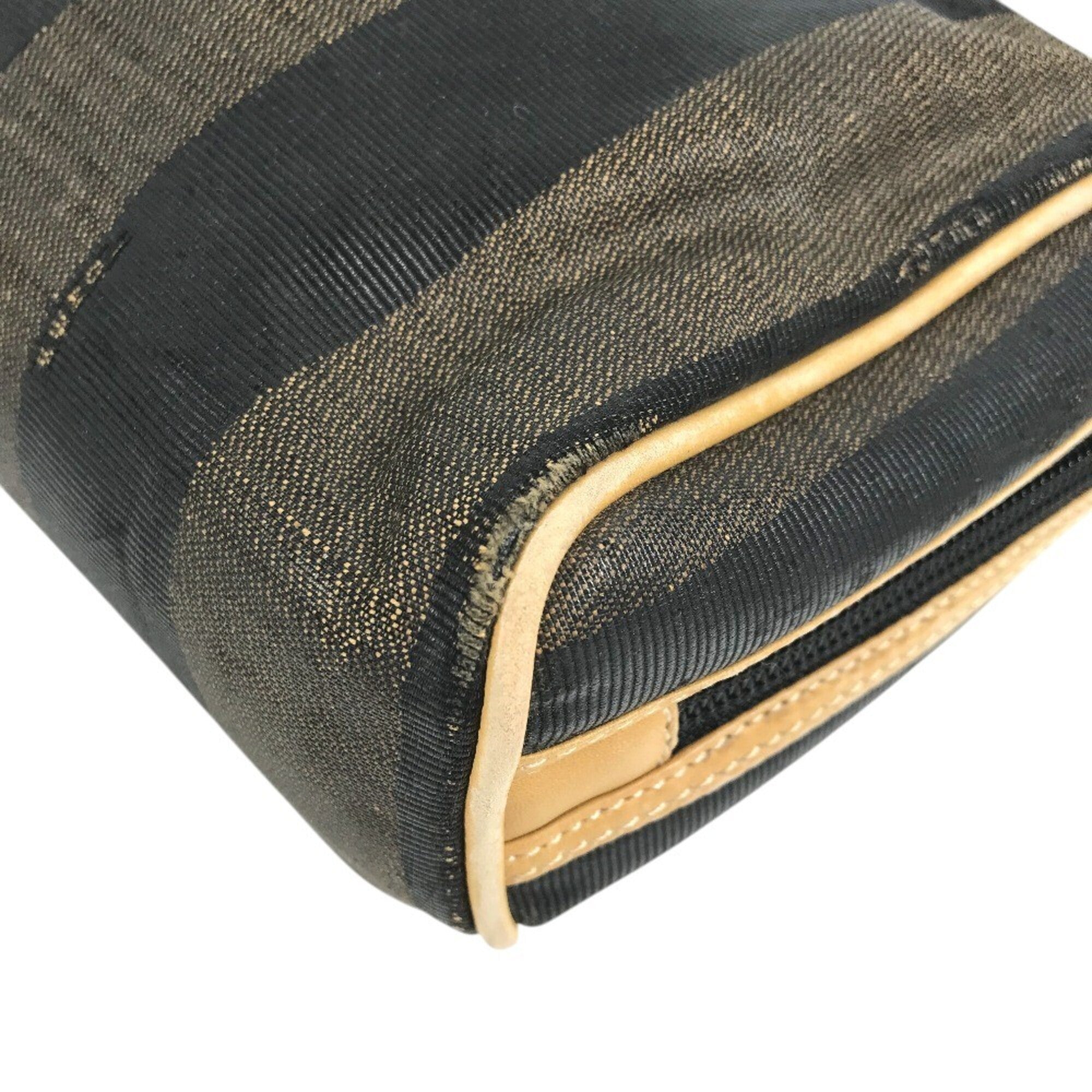 Fendi Pequin Brown Khaki Leather Canvas Shoulder Bag (Pre-Owned)