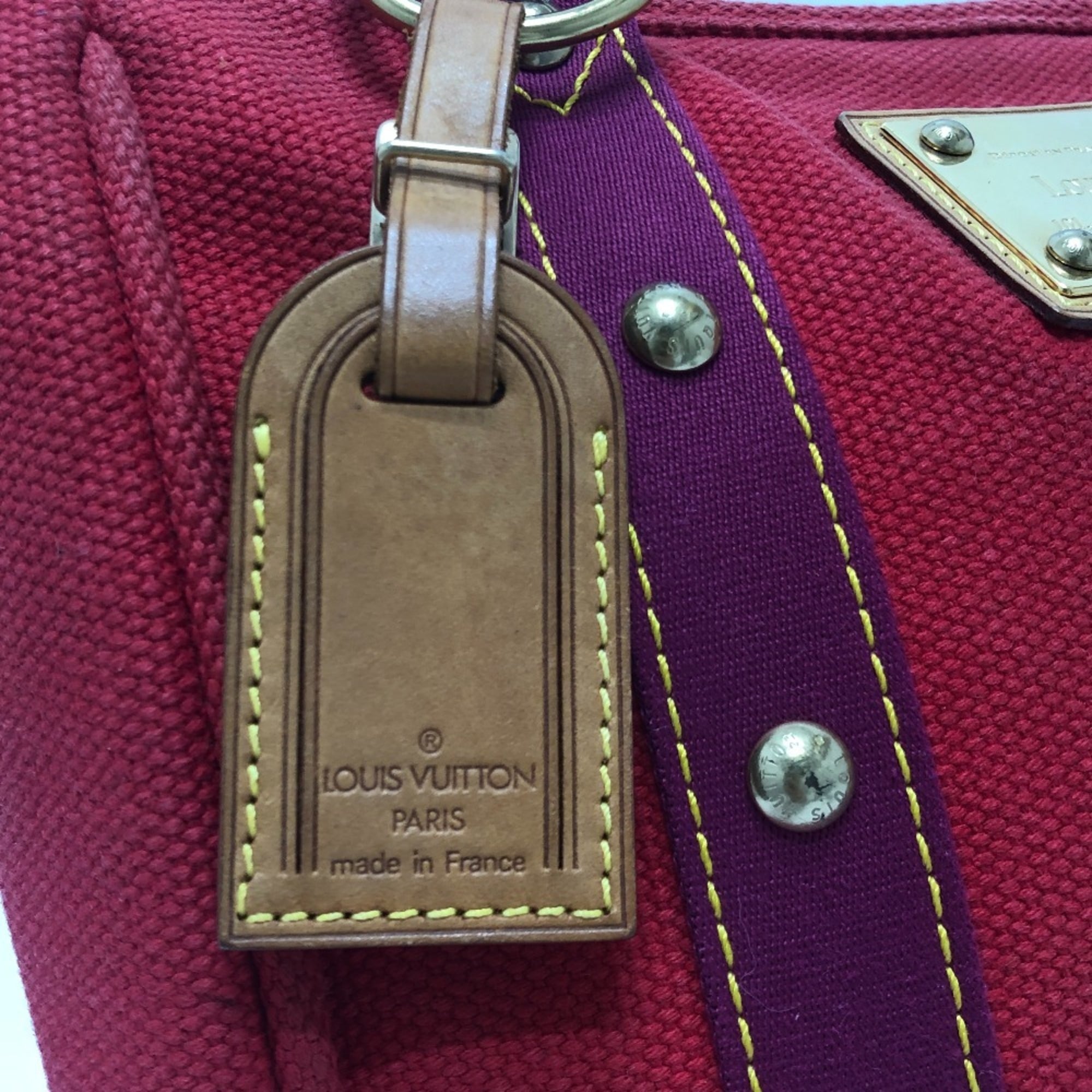 Louis Vuitton Red Color Canvas Tote Bag (Pre-Owned)