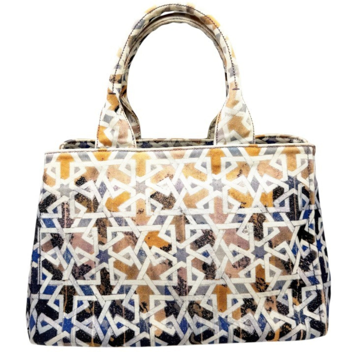 Prada Blue Orange Canvas Handbag Tote Bag (Pre-Owned)
