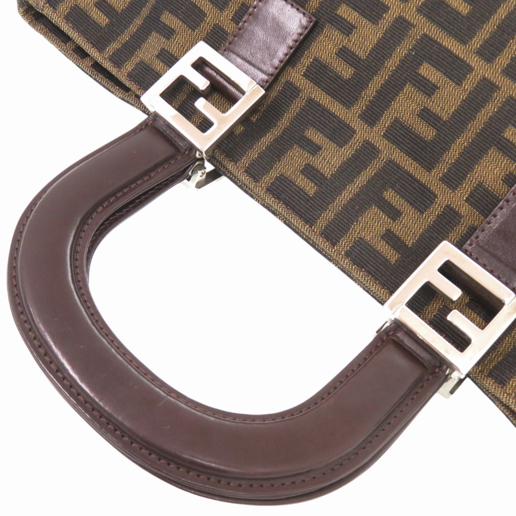 Fendi Brown Leather Canvas Handbag (Pre-Owned)
