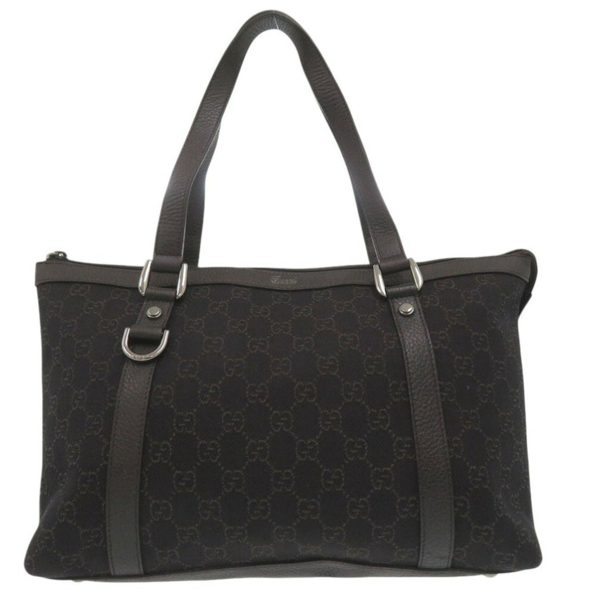 Gucci Dark Brown Canvas Leather Tote Bag (Pre-Owned)