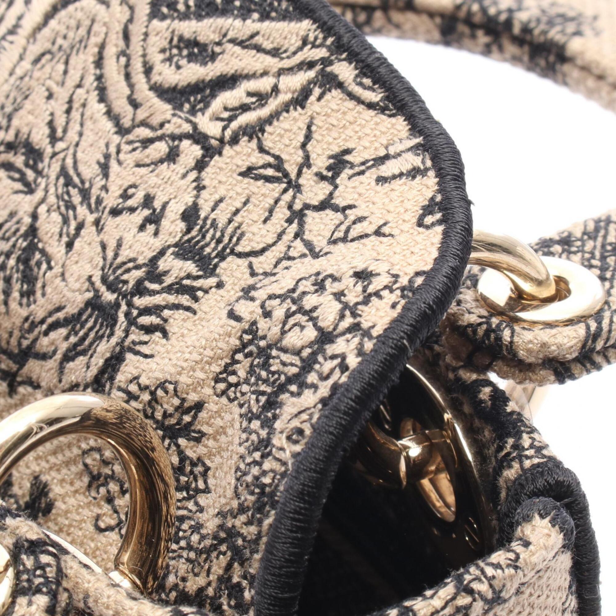 Christian Dior Beige Black Canvas Handbag (Pre-Owned)