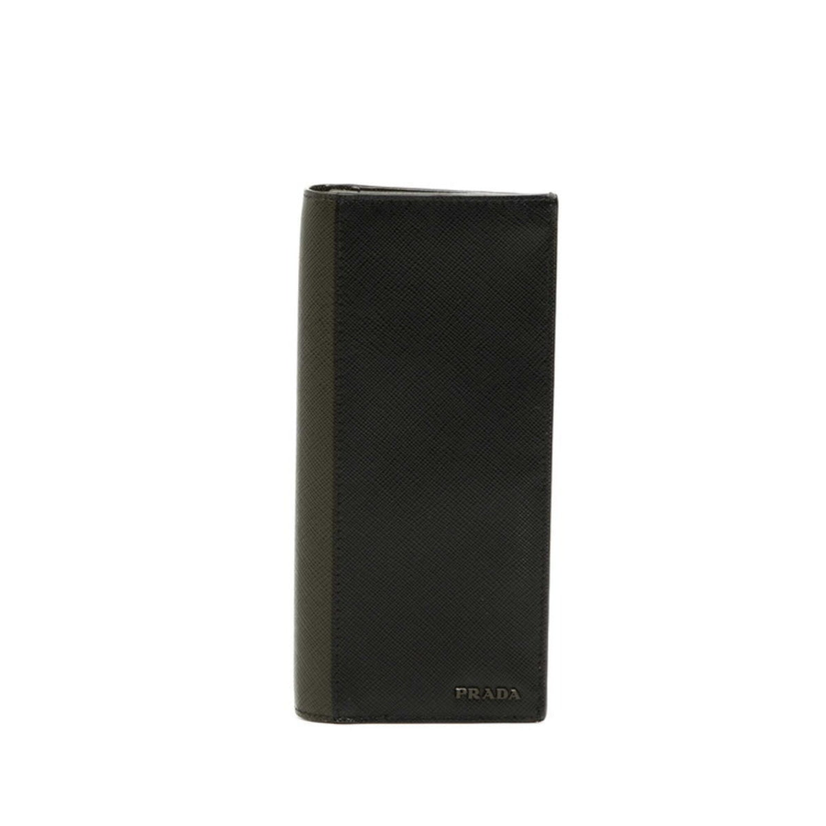 Prada Black Green Leather Long Wallet (Bi-Fold) (Pre-Owned)
