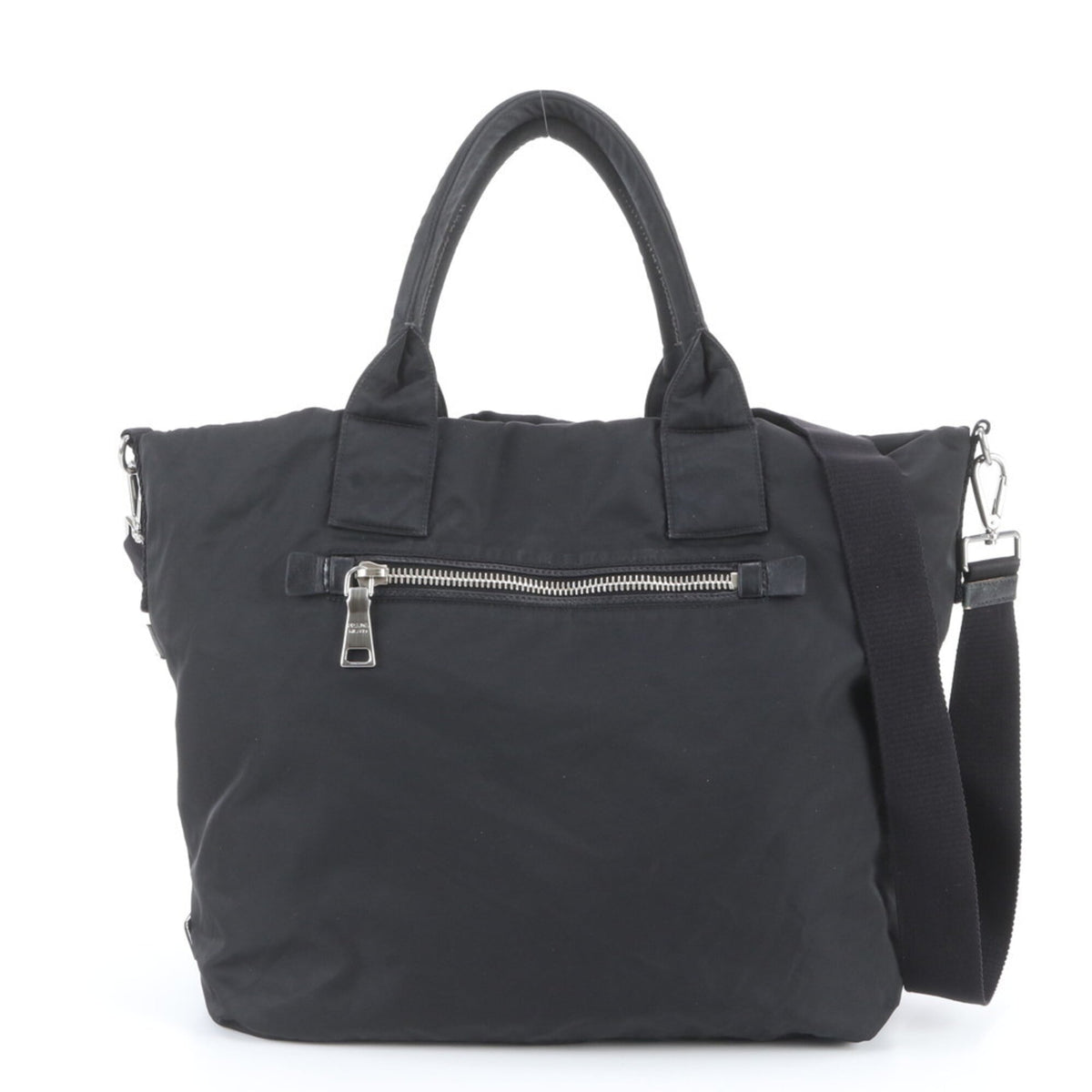 Prada Black Brown Leather Nylon Shoulder Bag Tote Bag (Pre-Owned)
