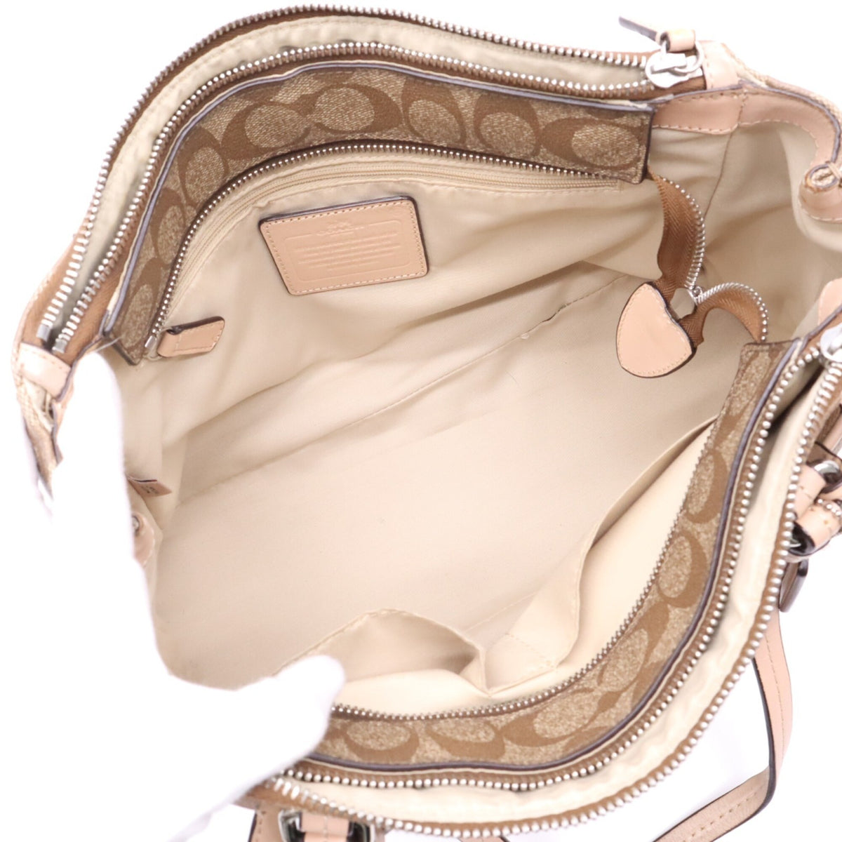 Coach Beige Brown Pink Canvas Handbag Tote Bag (Pre-Owned)