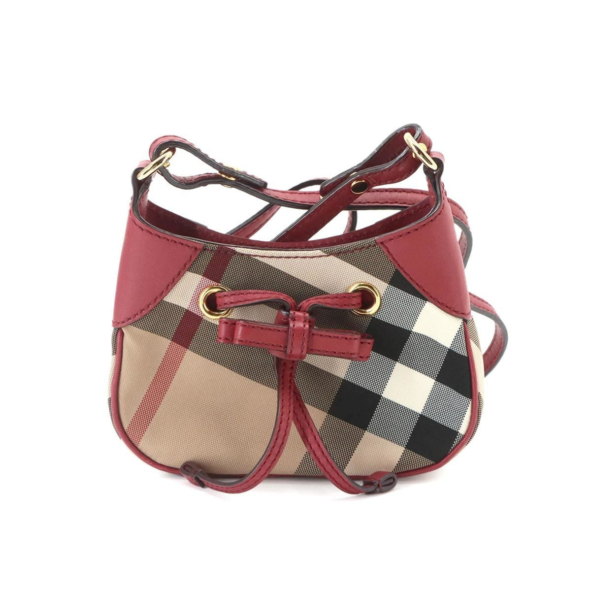 Burberry Beige Red Color Canvas Leather Shoulder Bag (Pre-Owned)