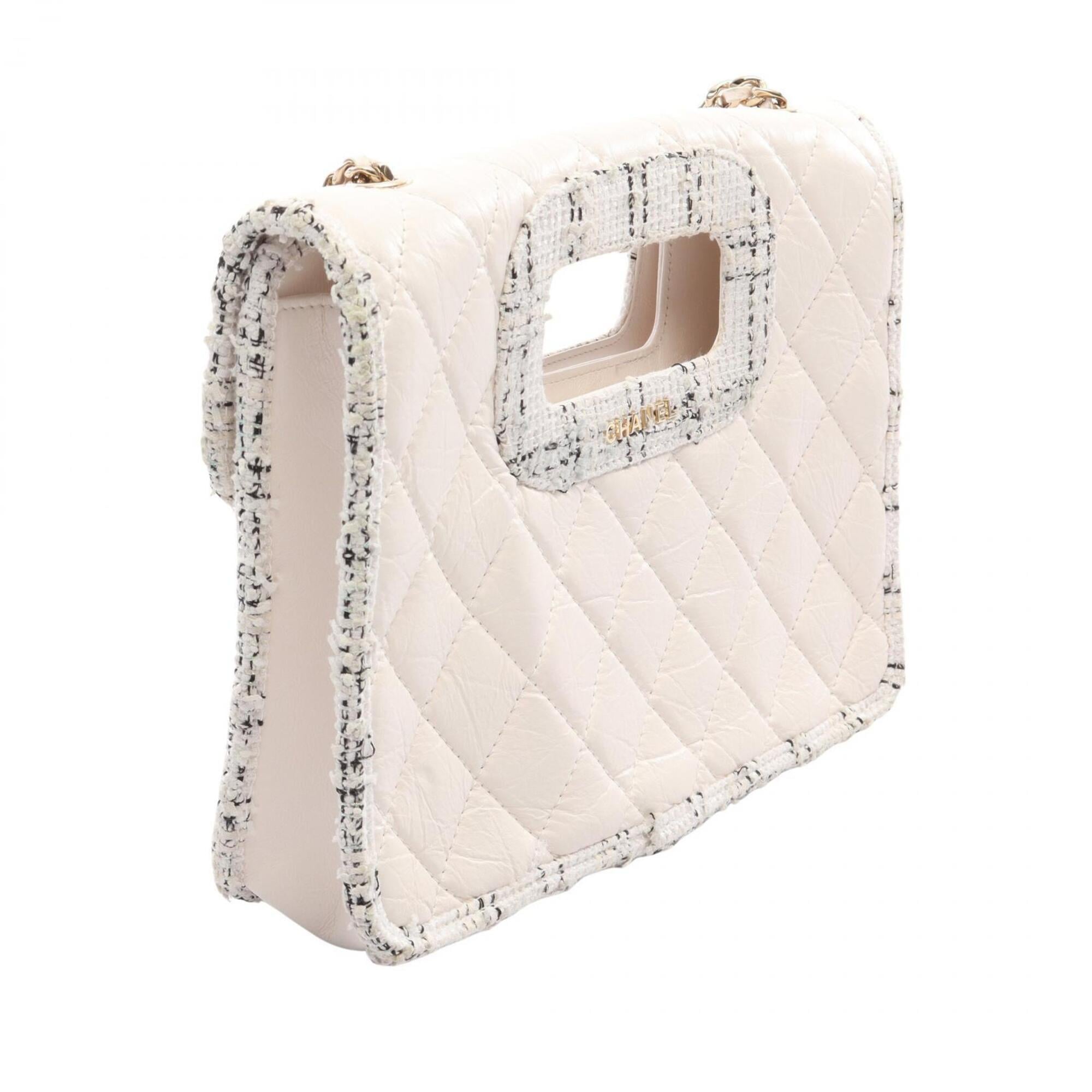 Chanel Black White Leather Handbag Shoulder Bag (Pre-Owned)
