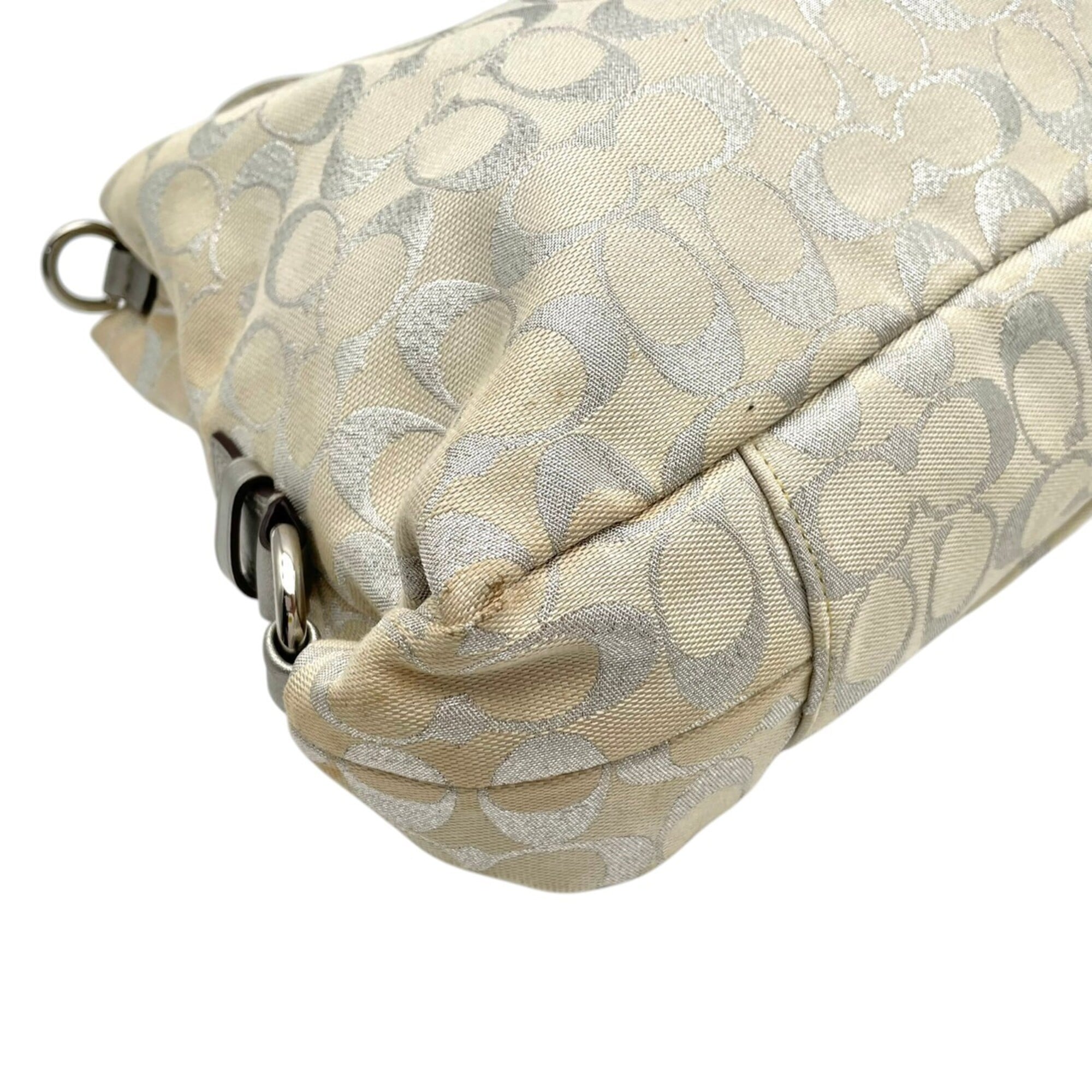 Coach Ivory Silver Canvas Leather Handbag Shoulder Bag Tote Bag (Pre-Owned)