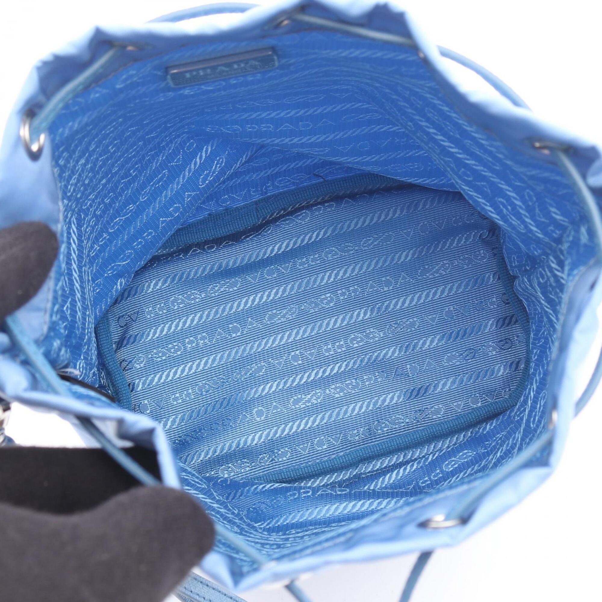 Prada Blue Nylon Leather Handbag Pouch (Pre-Owned)
