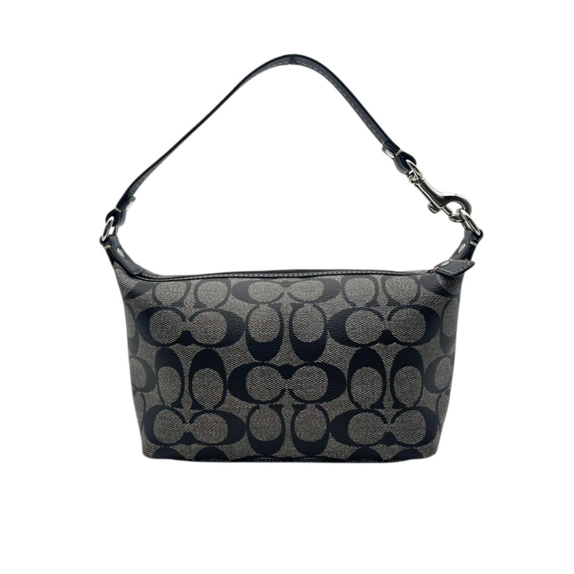 Coach Black Gray Pvc Leather Handbag Pouch (Pre-Owned)