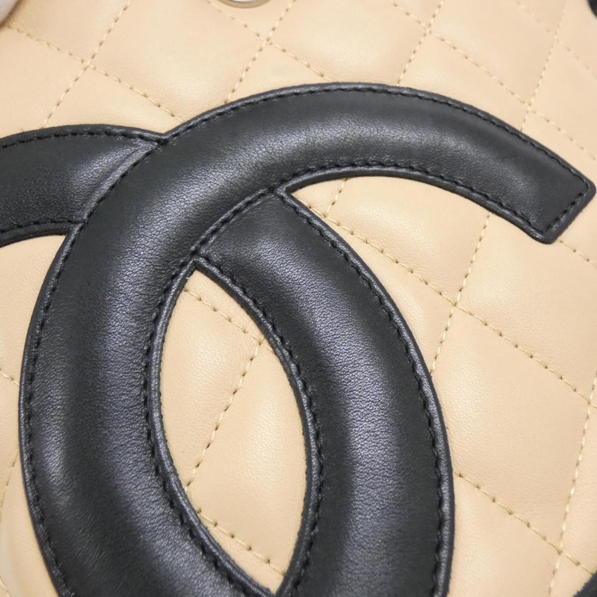 Chanel Beige Black Leather Handbag (Pre-Owned)