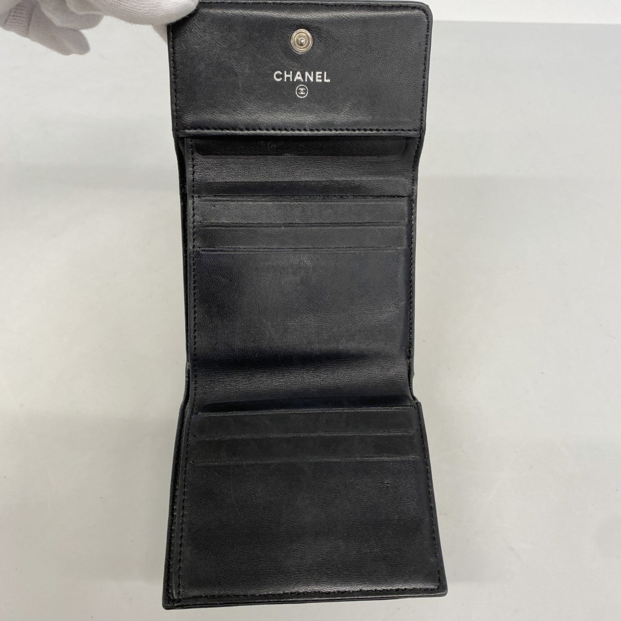 Chanel Black Leather Wallet (Tri-Fold) (Pre-Owned)