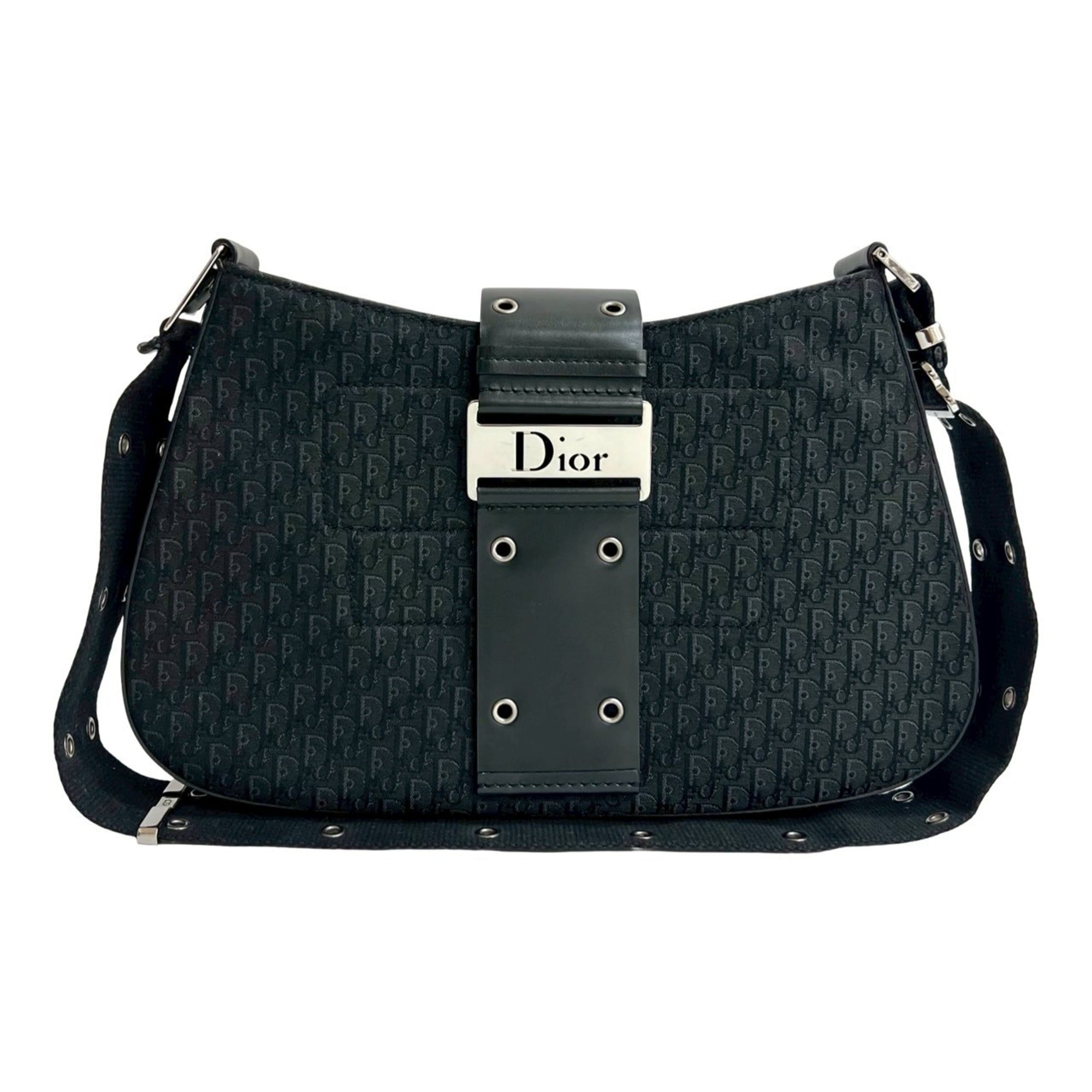 Christian Dior Black Canvas Leather Pochette Shoulder Bag (Pre-Owned)