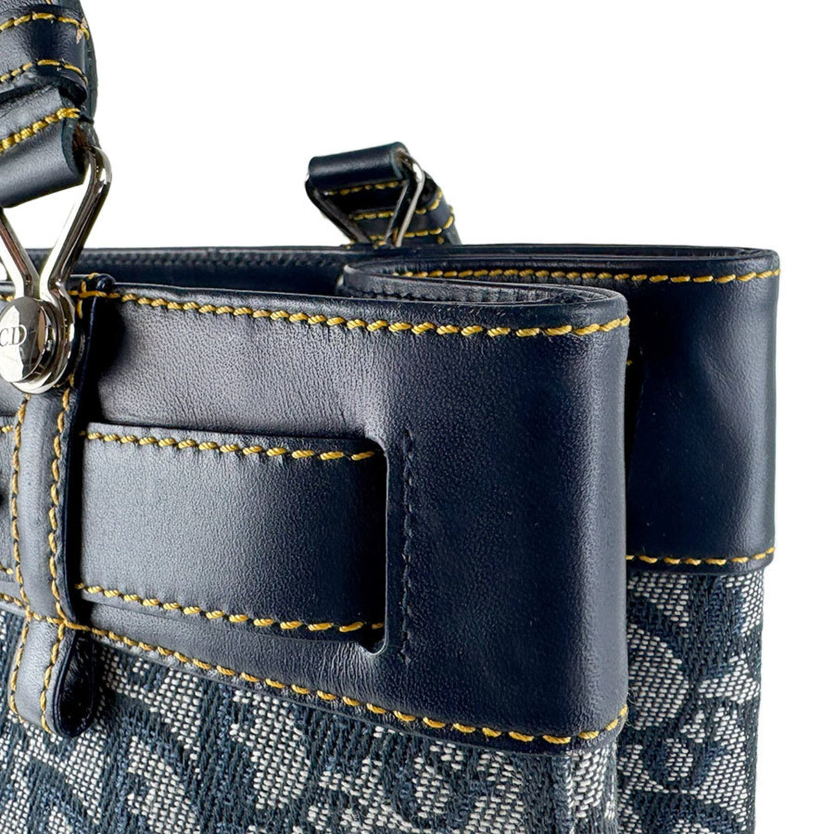 Christian Dior Navy Canvas Leather Shoulder Bag Tote Bag (Pre-Owned)