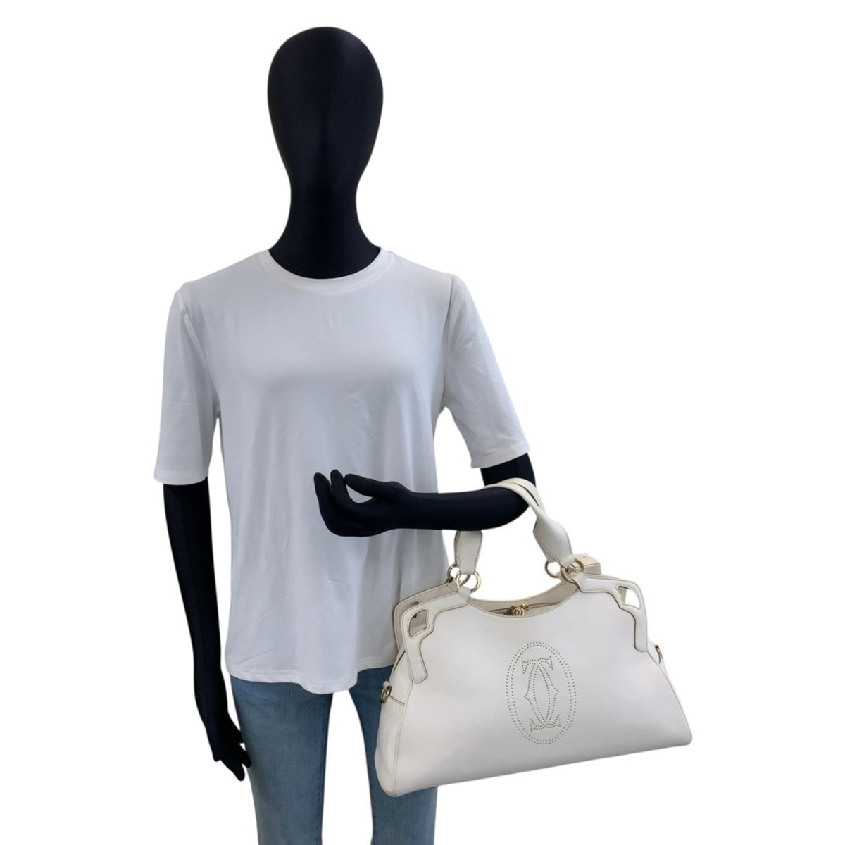 Cartier Marcello White Leather Handbag Shoulder Bag (Pre-Owned)