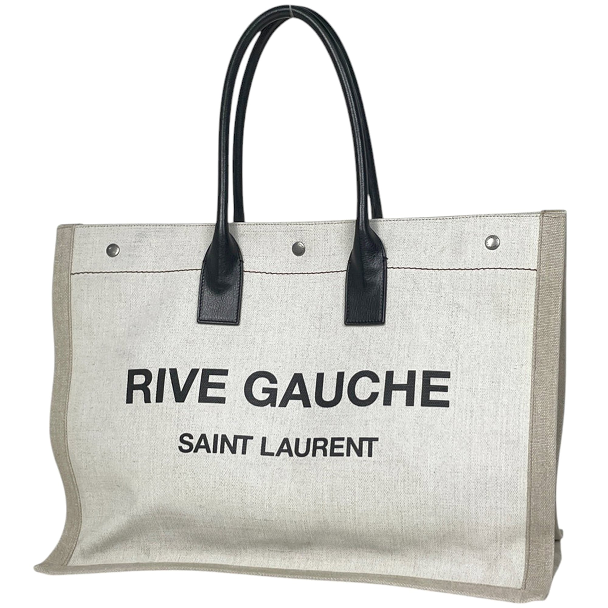 Yves Saint Laurent Beige White Canvas Leather Tote Bag (Pre-Owned)