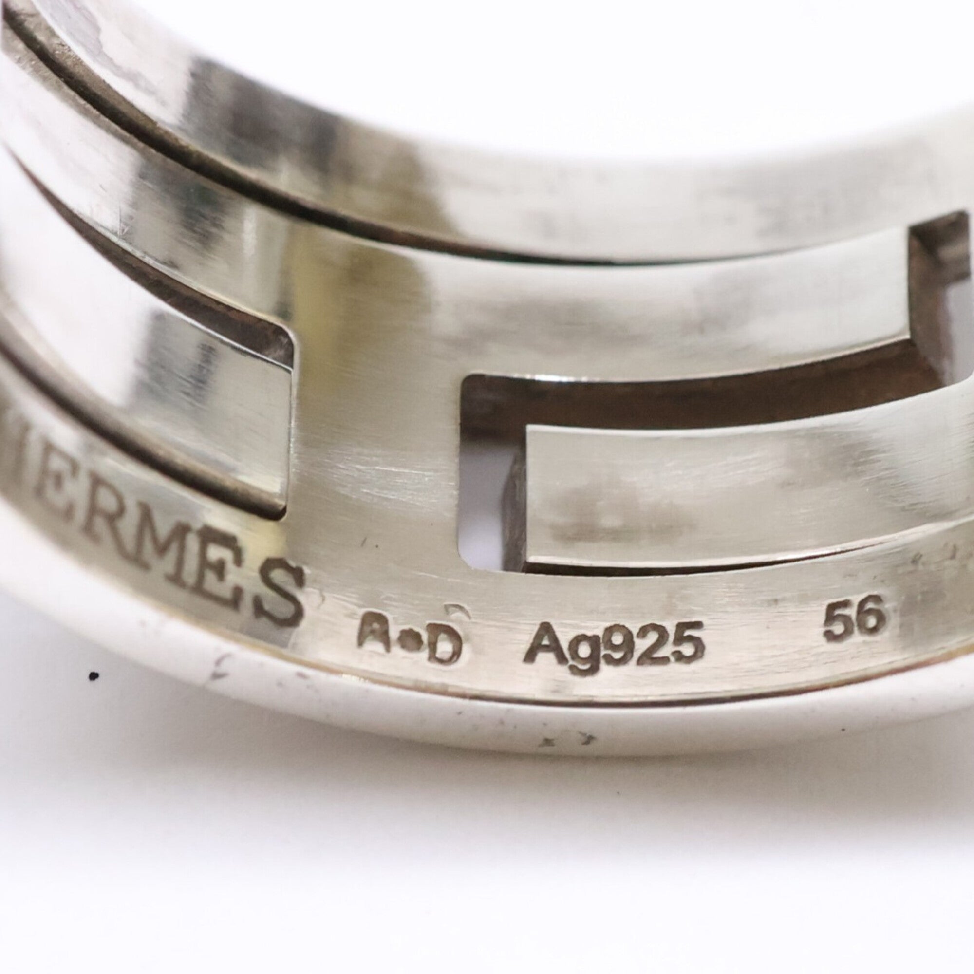 Hermes Silver Black Silver 925 Band Ring (Pre-Owned)