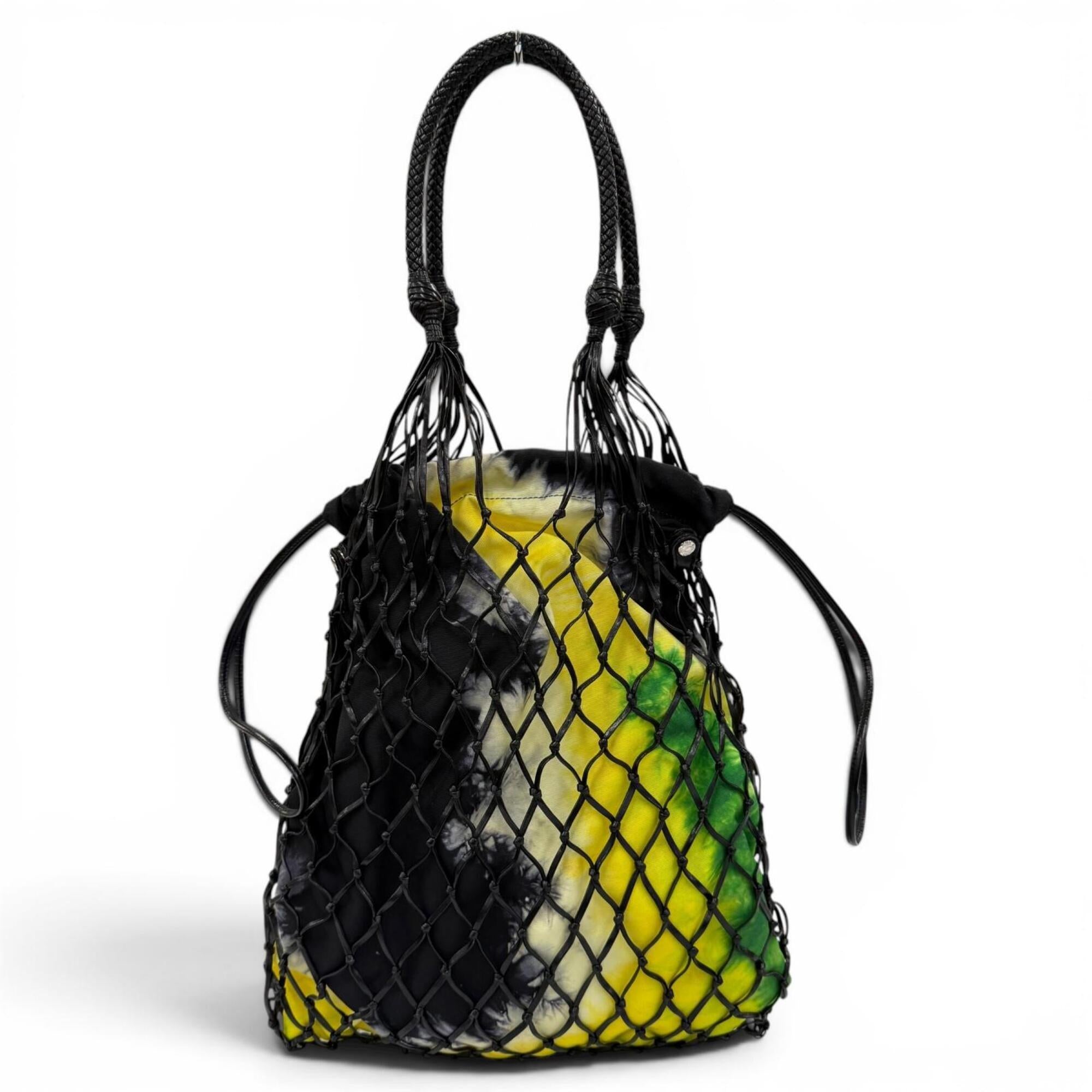 Prada Black Yellow Nylon Leather Handbag Tote Bag (Pre-Owned)