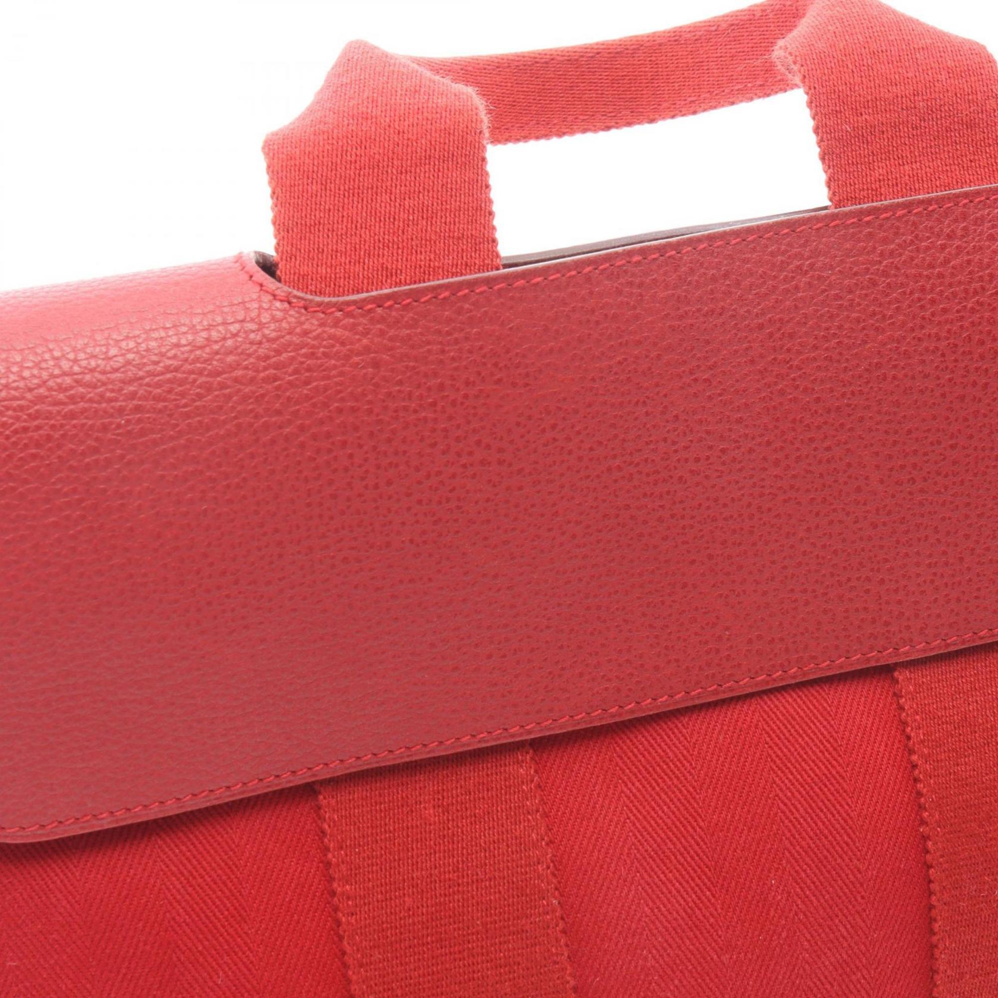 Hermes Red Color Toile Chevron Canvas Leather Vache Liegee Leather Handbag Pouch (Pre-Owned)