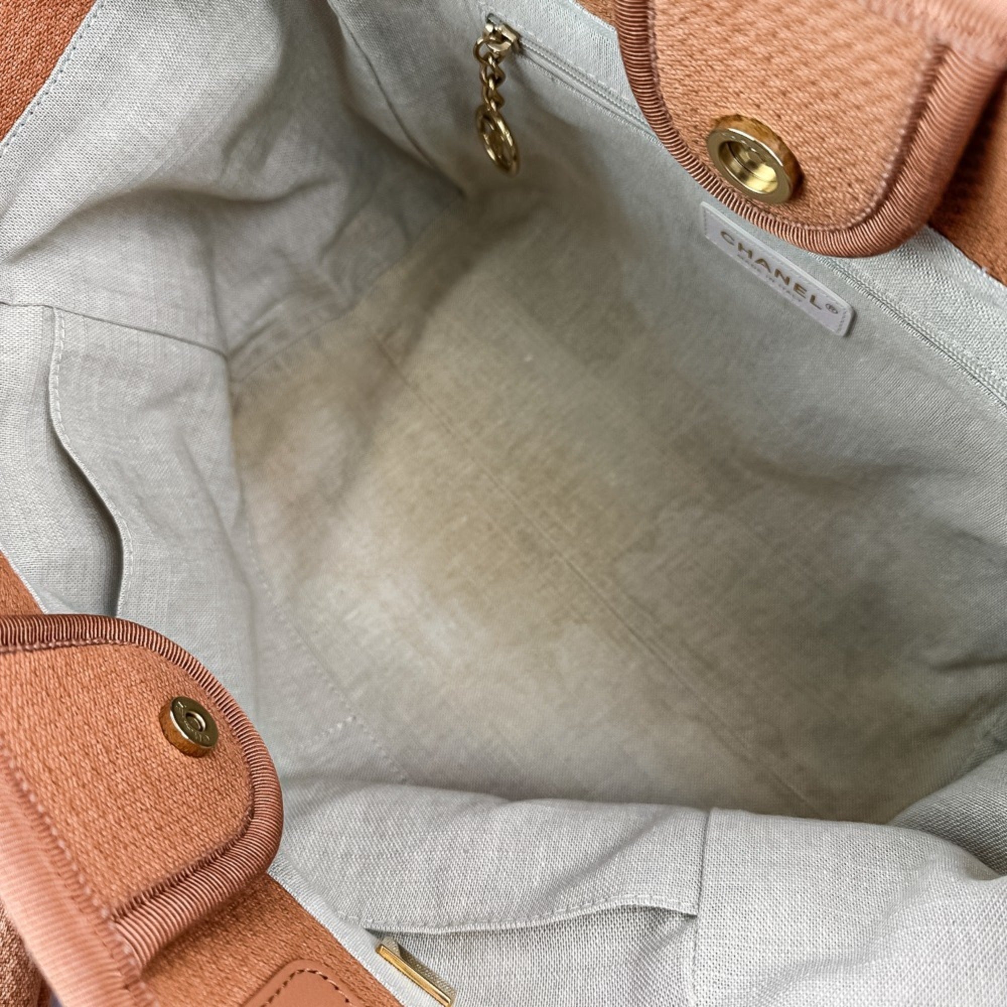Chanel Pink Beige Fabric Handbag Pouch Shoulder Bag Tote Bag (Pre-Owned)