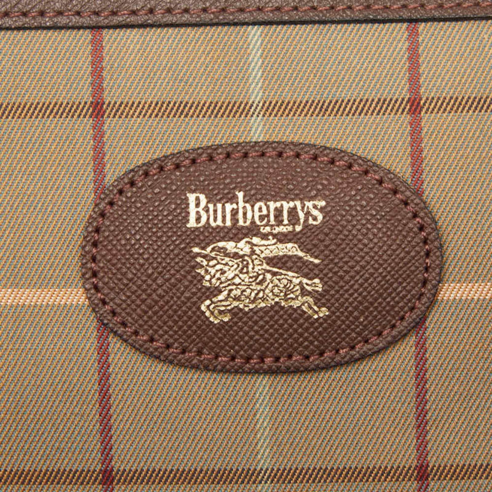 Burberry Brown Green Khaki Canvas Leather Handbag Pouch (Pre-Owned)