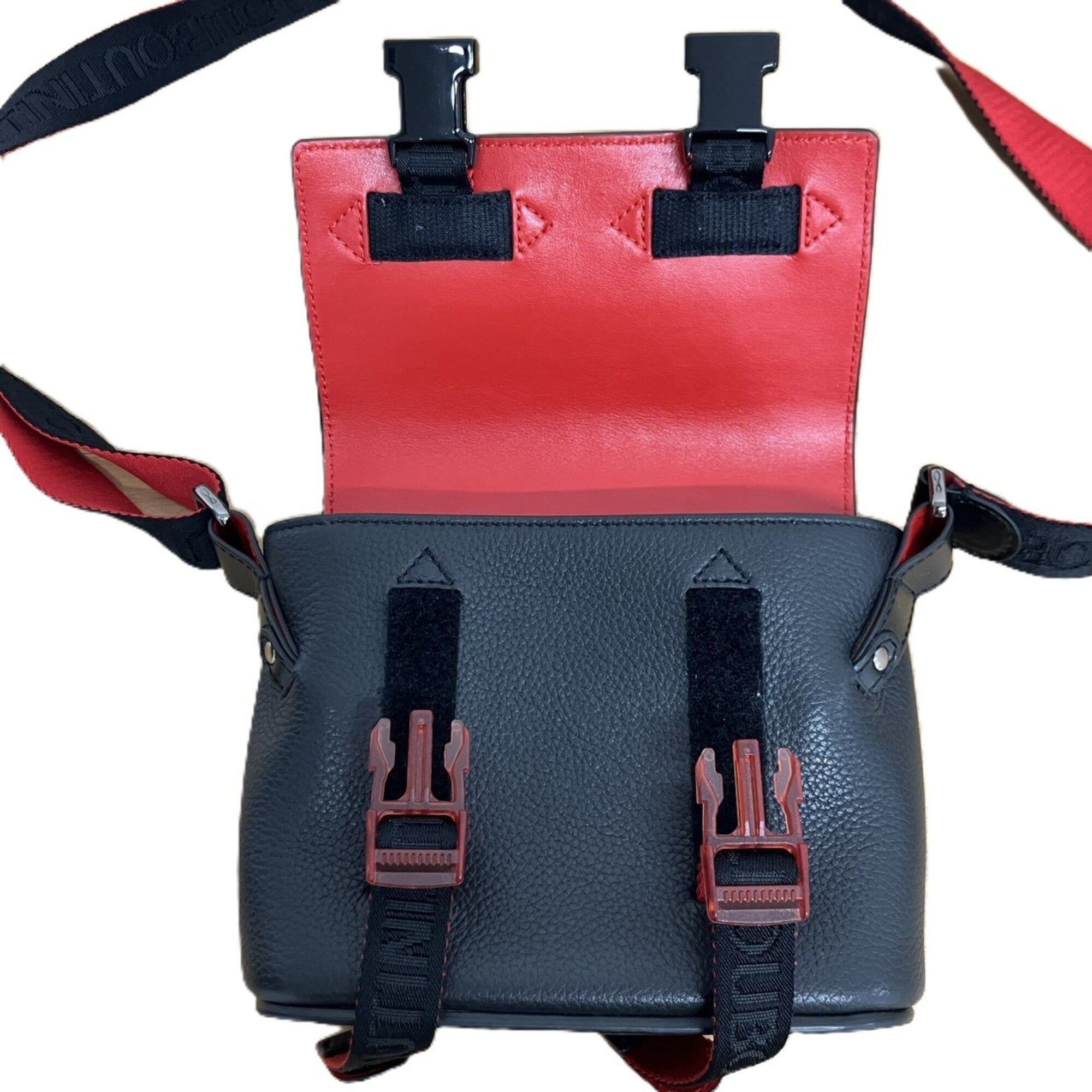Christian Louboutin Black Red Color Leather Shoulder Bag (Pre-Owned)