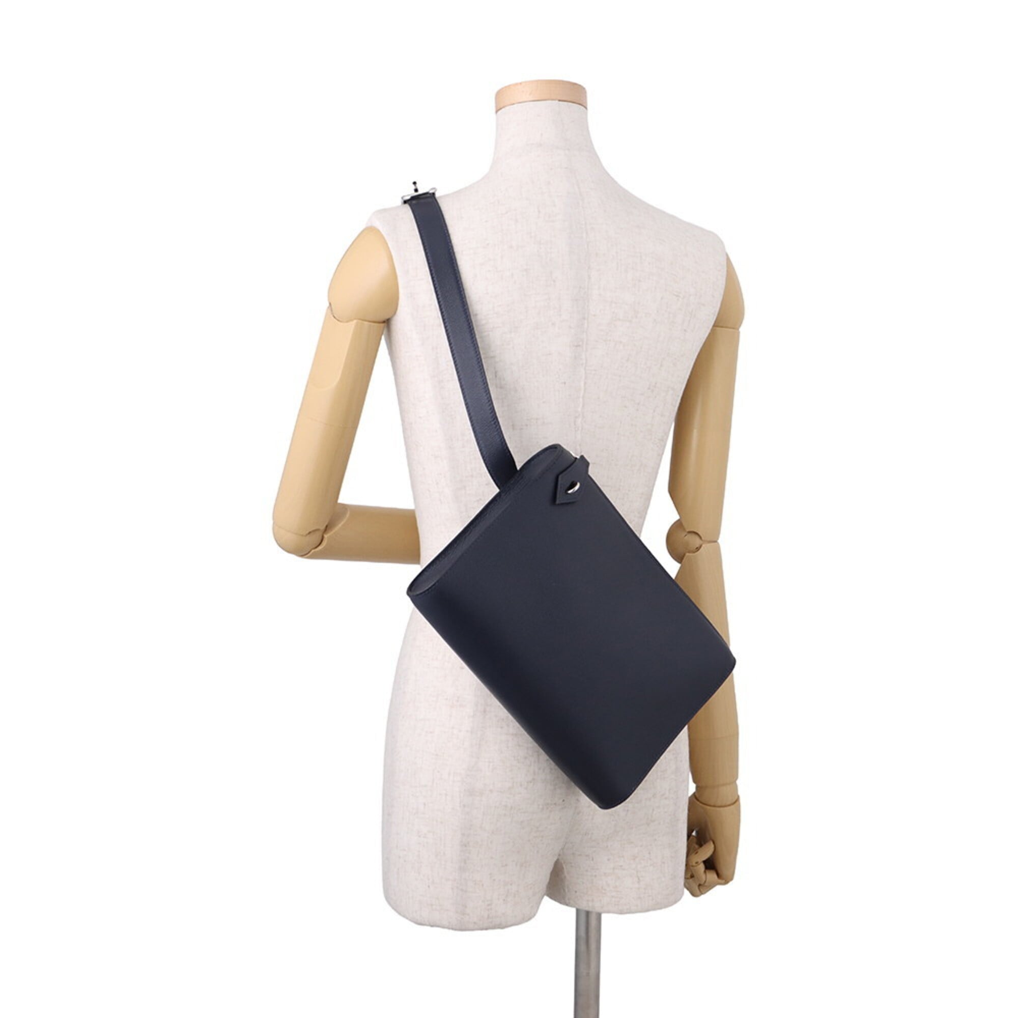 Hermes Blue Navy Evergrain Leather Clutch Bag Shoulder Bag (Pre-Owned)