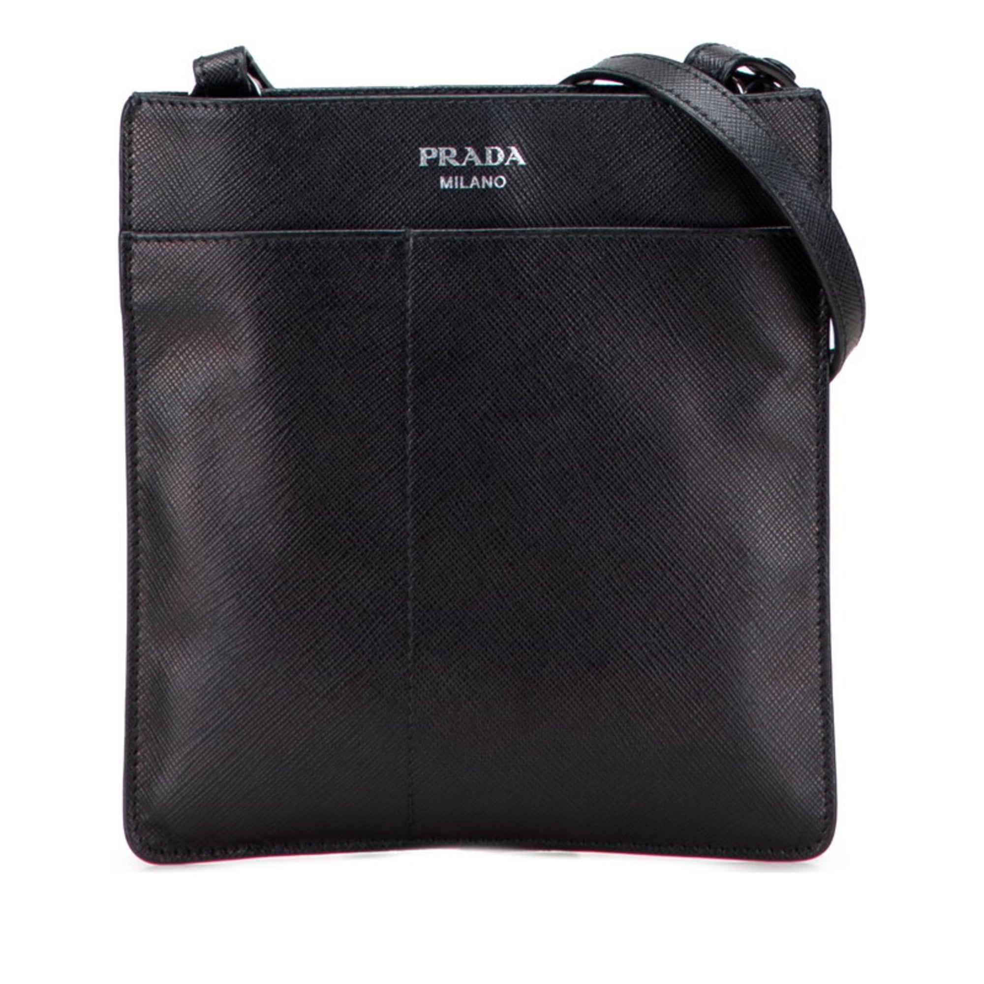 Prada Saffiano Black Leather Shoulder Bag (Pre-Owned)
