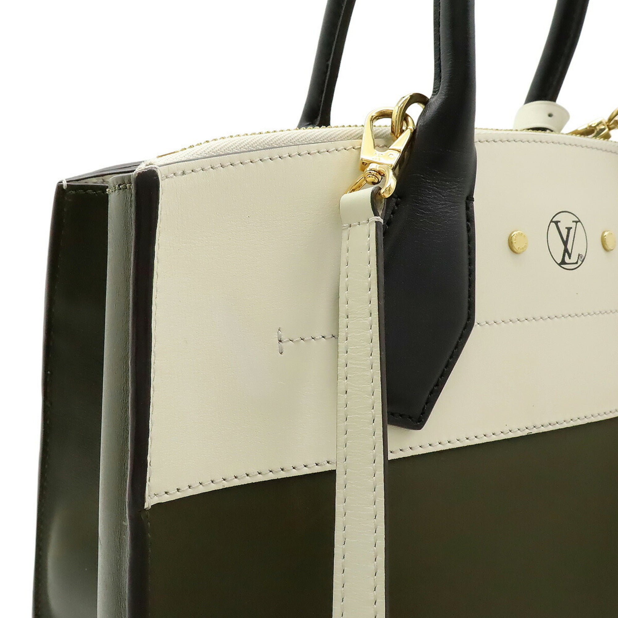 Louis Vuitton Black Ivory Khaki Leather Handbag Shoulder Bag (Pre-Owned)